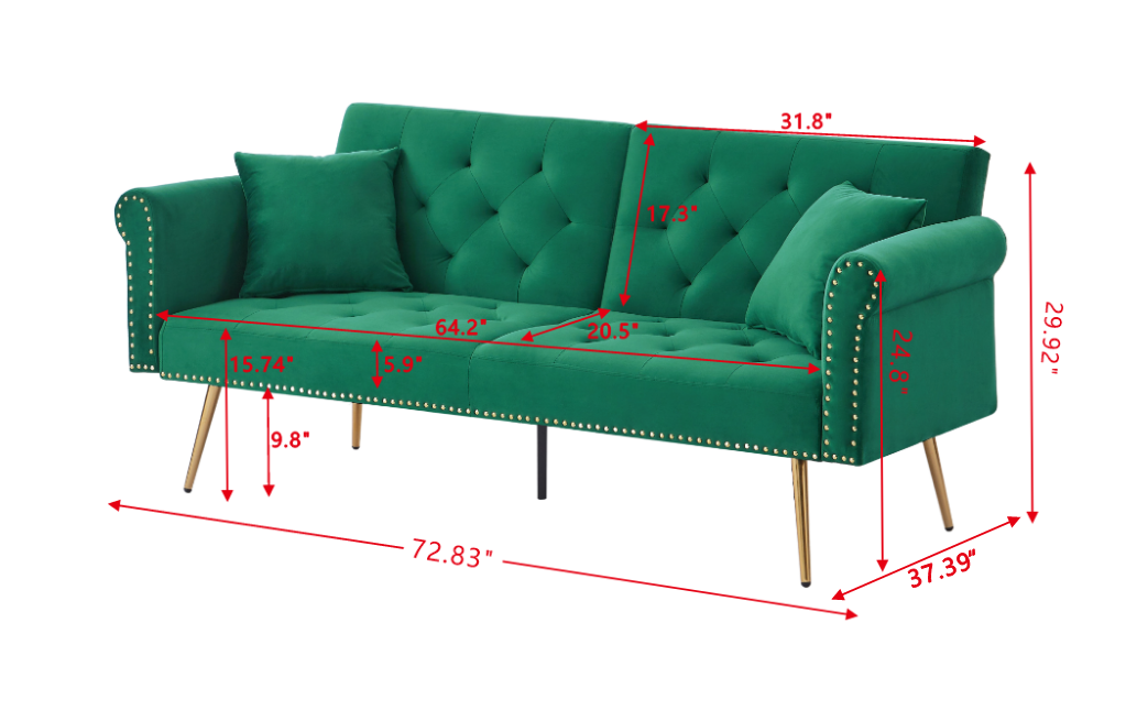 Convertible Futon Sofa Bed, Modern Reclining Futon Loveseat Couch with 2 Pillowa Sleeper Sofa for Dorm Room Living Room