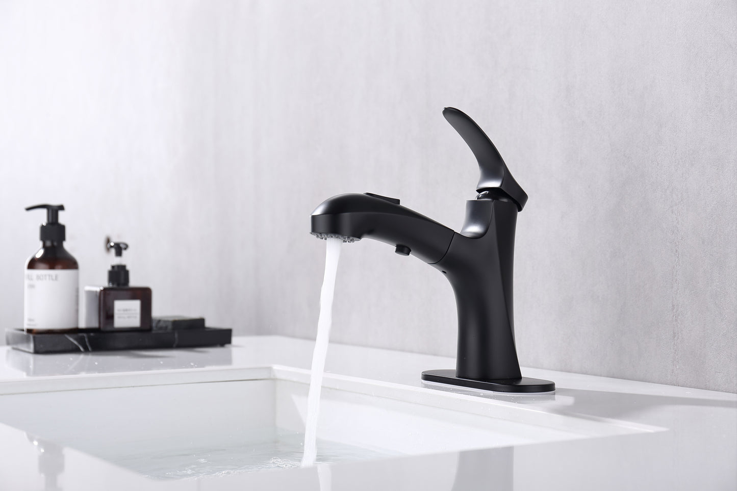 Modern Black Bathroom Faucet with Pull Down Sprayer and Single Handle