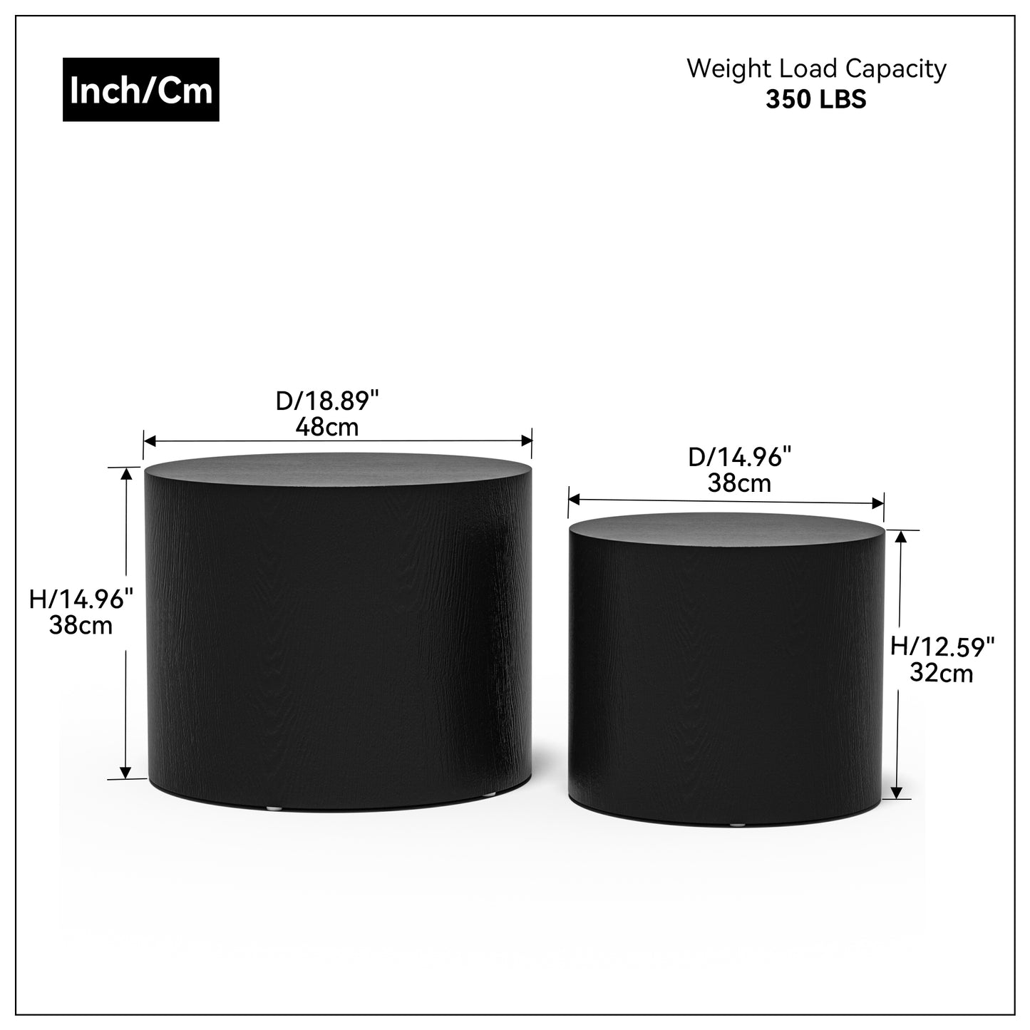 Black MDF Side Table Set of 2 with Veneer Finish for Home and Office