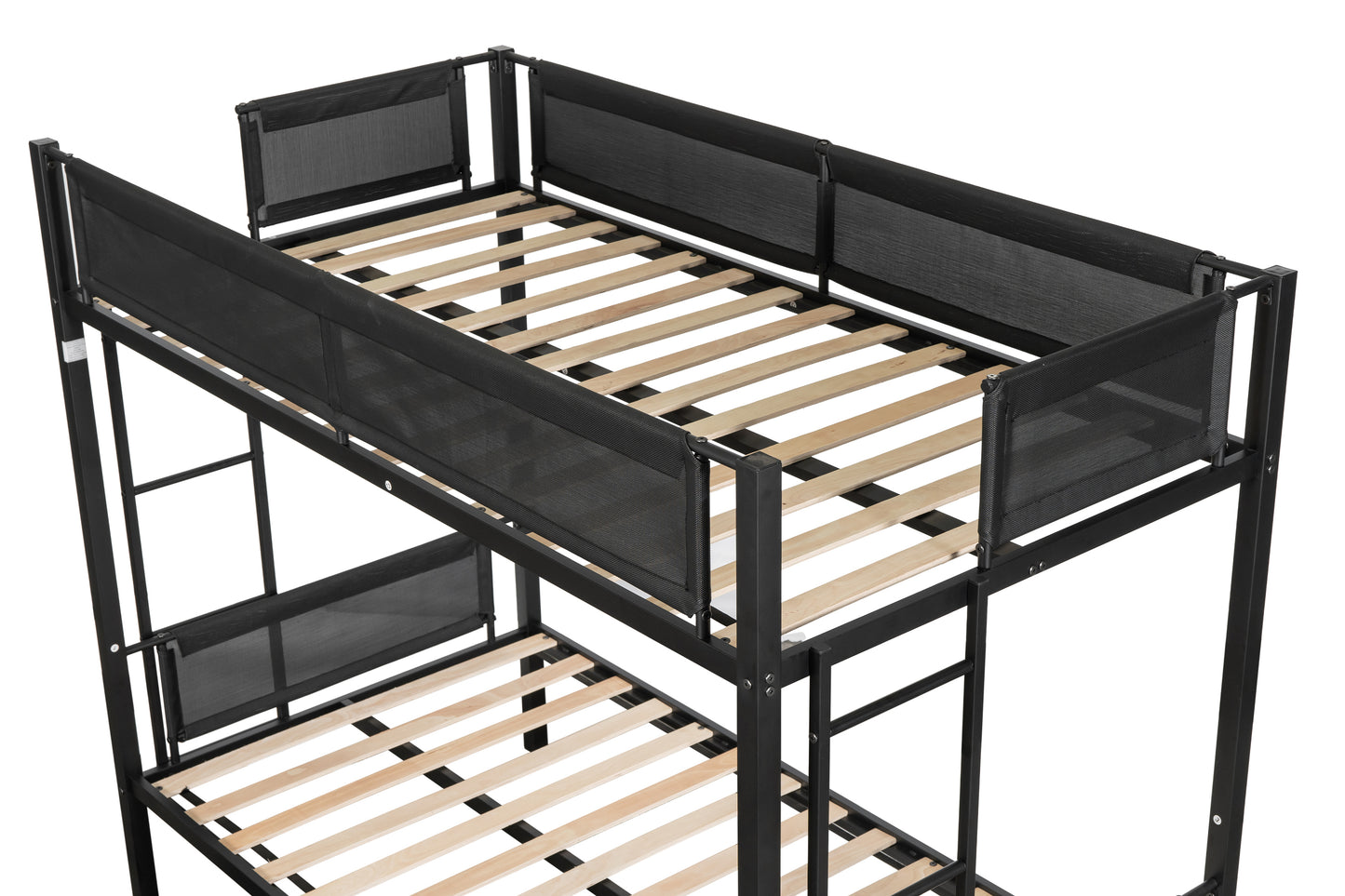 Metal Twin Bunk Bed with Trundle and Textilene Guardrails - Space-Saving Twin Over Twin Bunk Bed