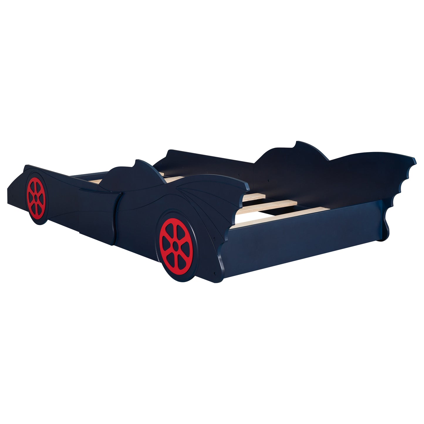 Twin Size Race Car-Shaped Platform Bed with Wheels,Blue+Red