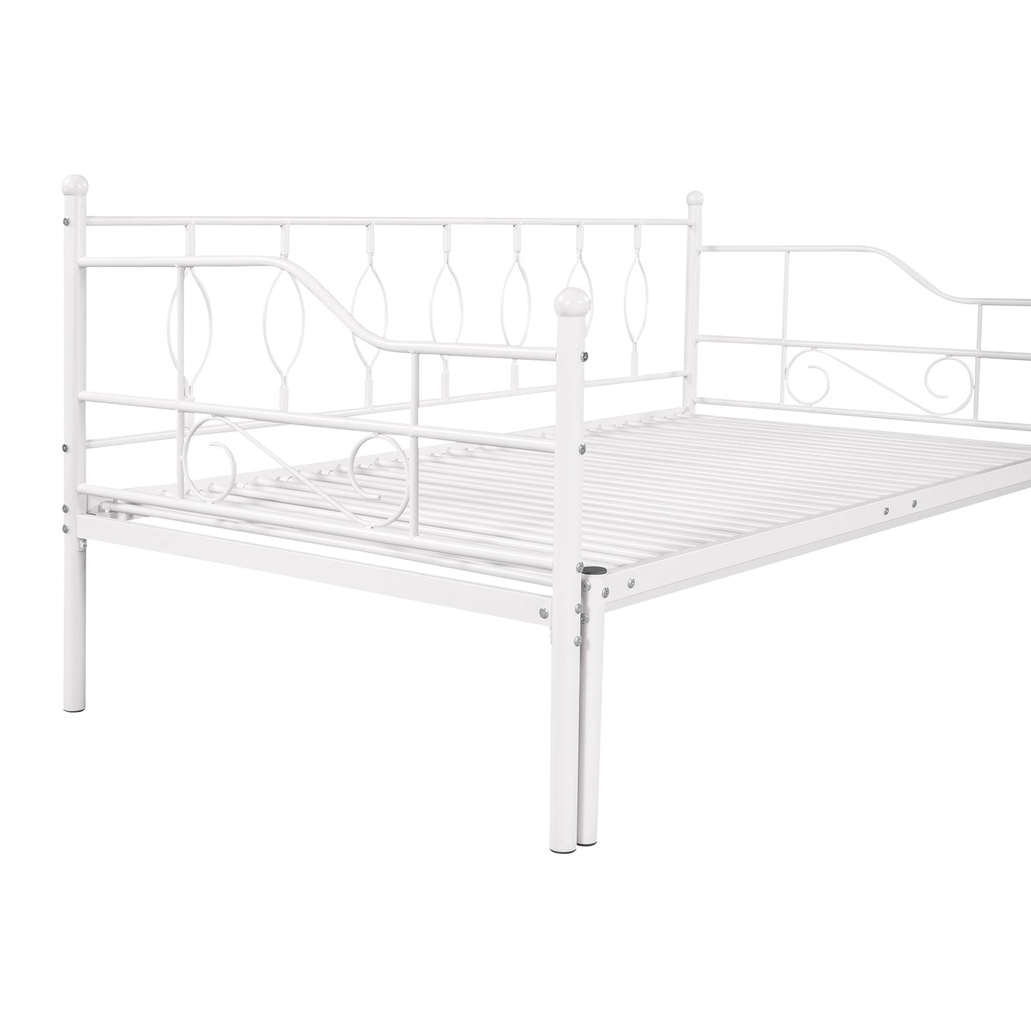 Twin Size Metal Daybed with Trundle, Daybed with Slat No Box required White