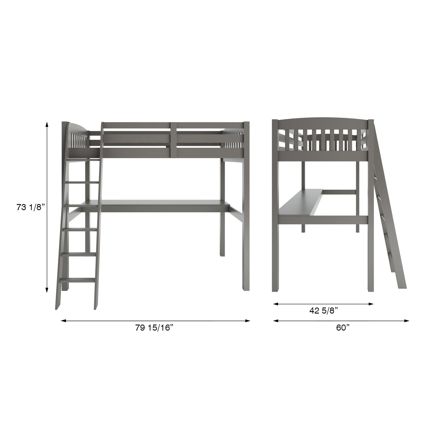 Everest Grey High Loft Bed with Desk and Storage, Heavy Duty Solid Wood Twin Size Loft Bed Frame with Stairs for Kids and Toddlers, No Box Spring Needed