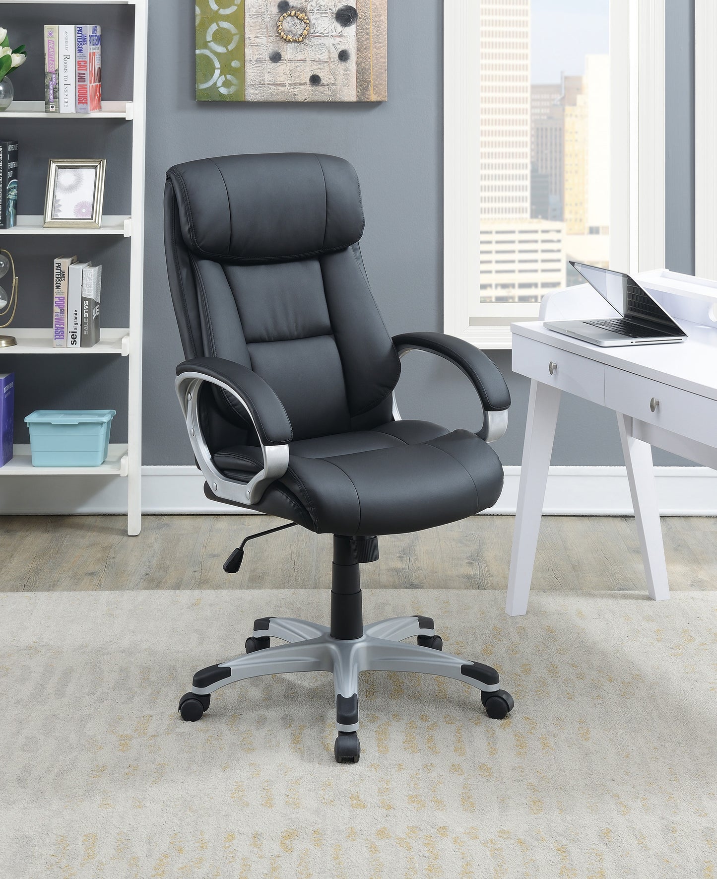 Adjustable Height Office Chair with Padded Armrests, Black