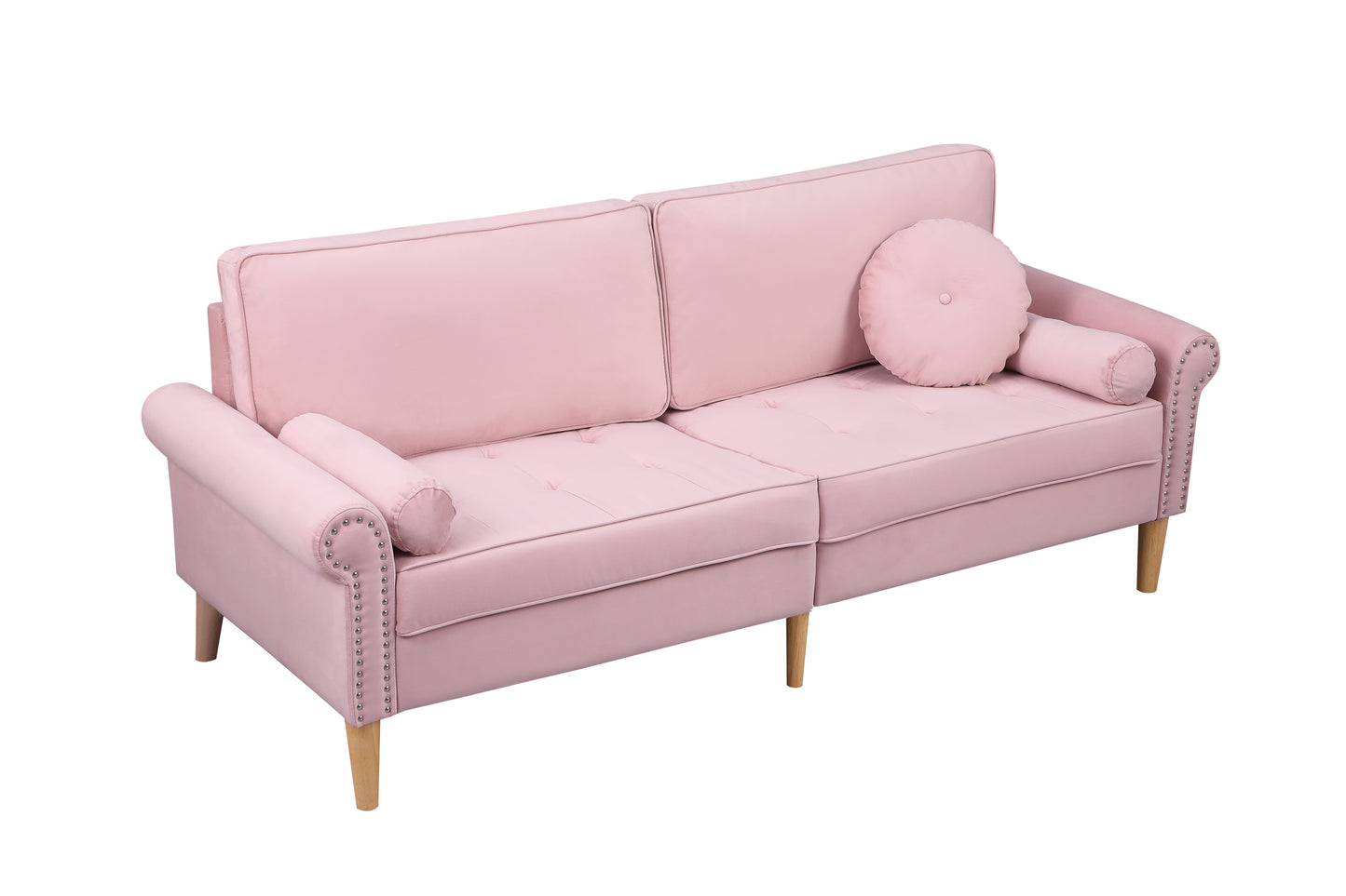 Living Room Sofa,3-Seater Sofa , with  Copper Nail on Arms ,Three Pillow,Pink