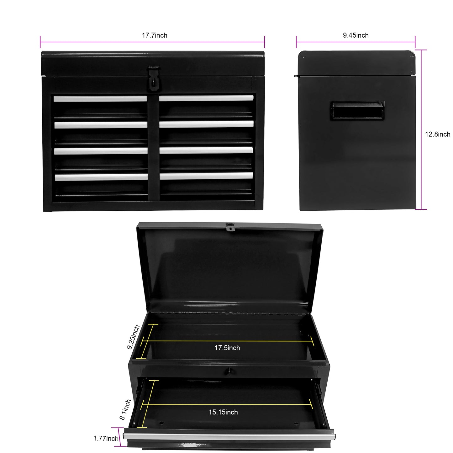 Detachable 5 Drawer Tool Chest with Bottom Cabinet and One Adjustable Shelf--Black