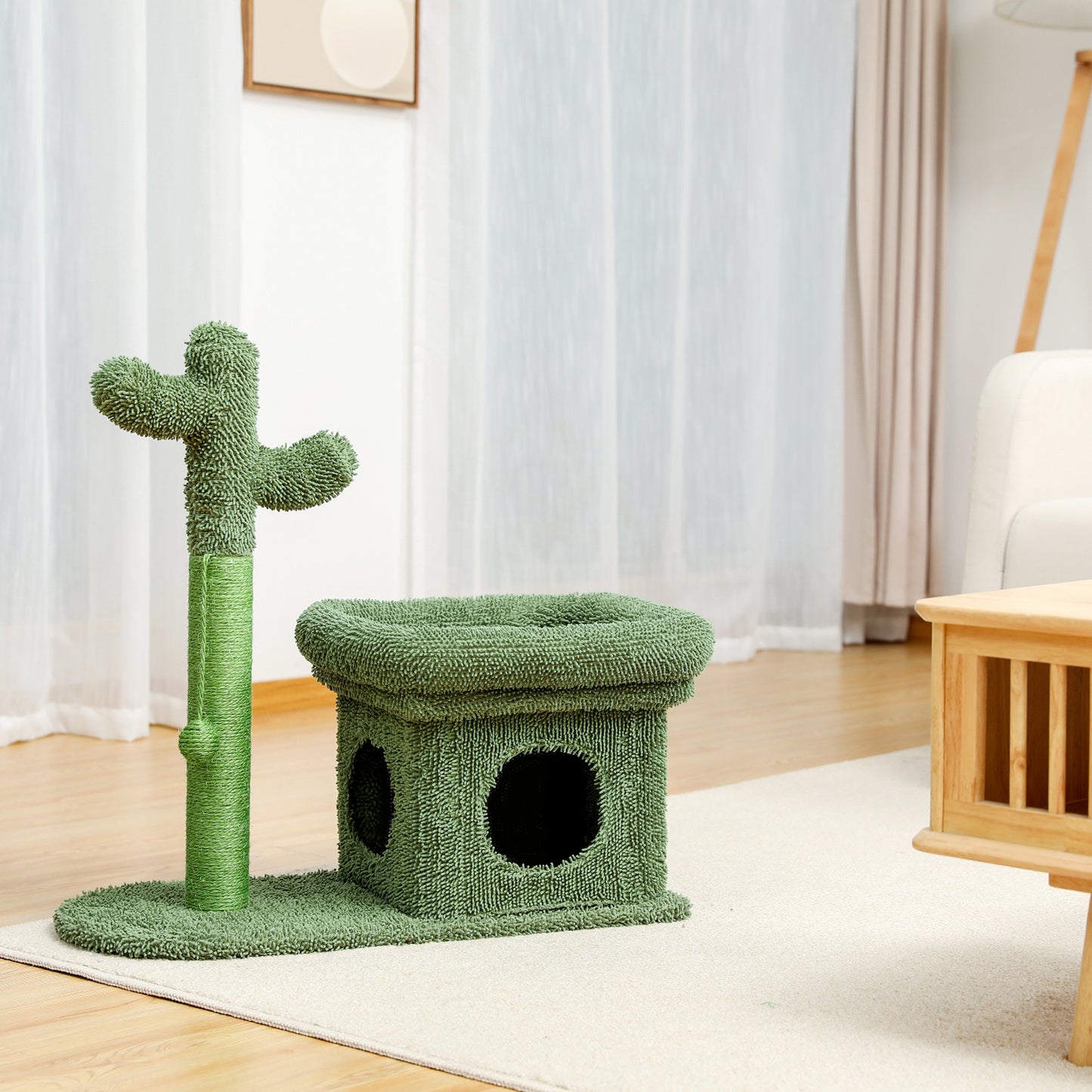 Cat Tree 27.6 inches with Cactus Scratching Posts, Creative Scratching Posts, Stylish Cat Tree, with Ball and Cat House  Green