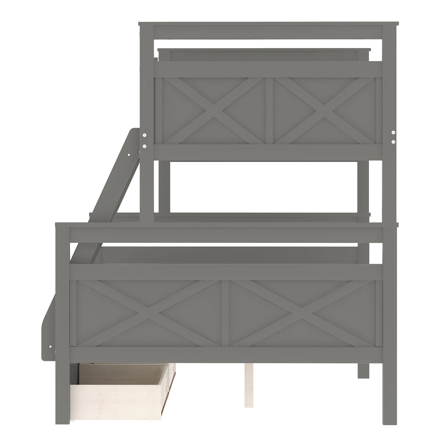 Versatile Gray Twin over Full Bunk Bed with Storage Drawers, Guardrail, and Ladder