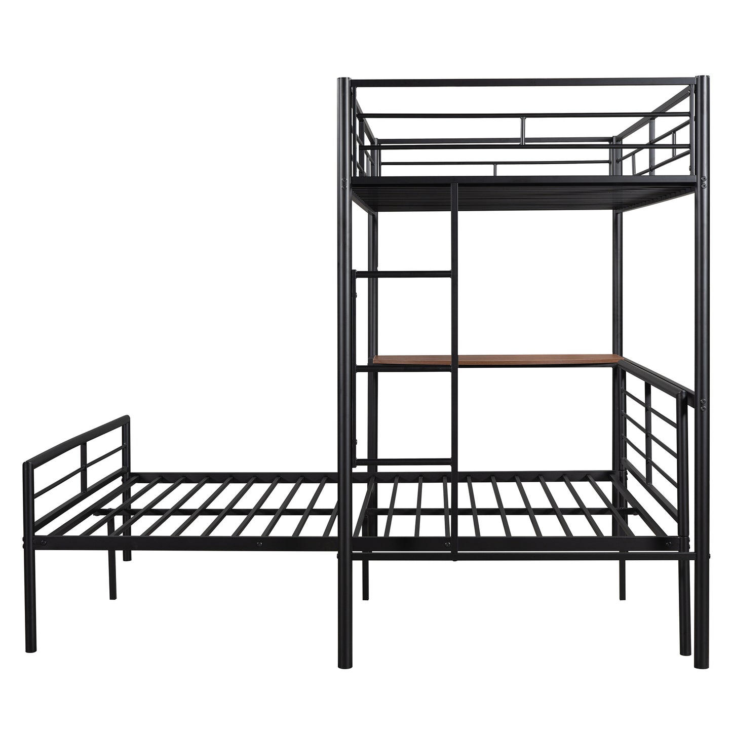 Metallic Black Bunk Bed with Desk and Full Over Twin Configuration