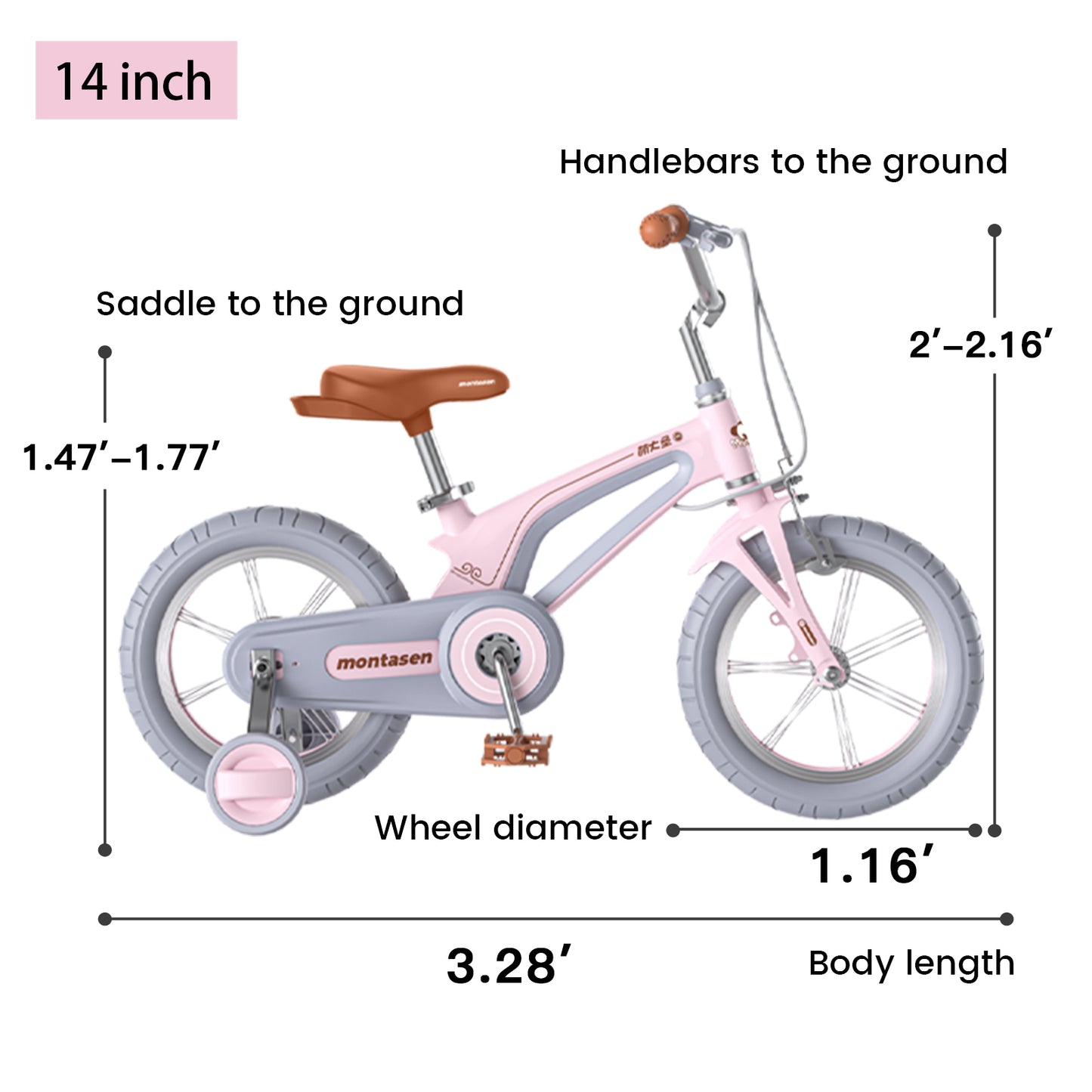 14" Kids Bike for Girls and Boys, Magnesium Alloy Frame with Auxiliary Wheel, Kids Single Speed Cruiser Bike.