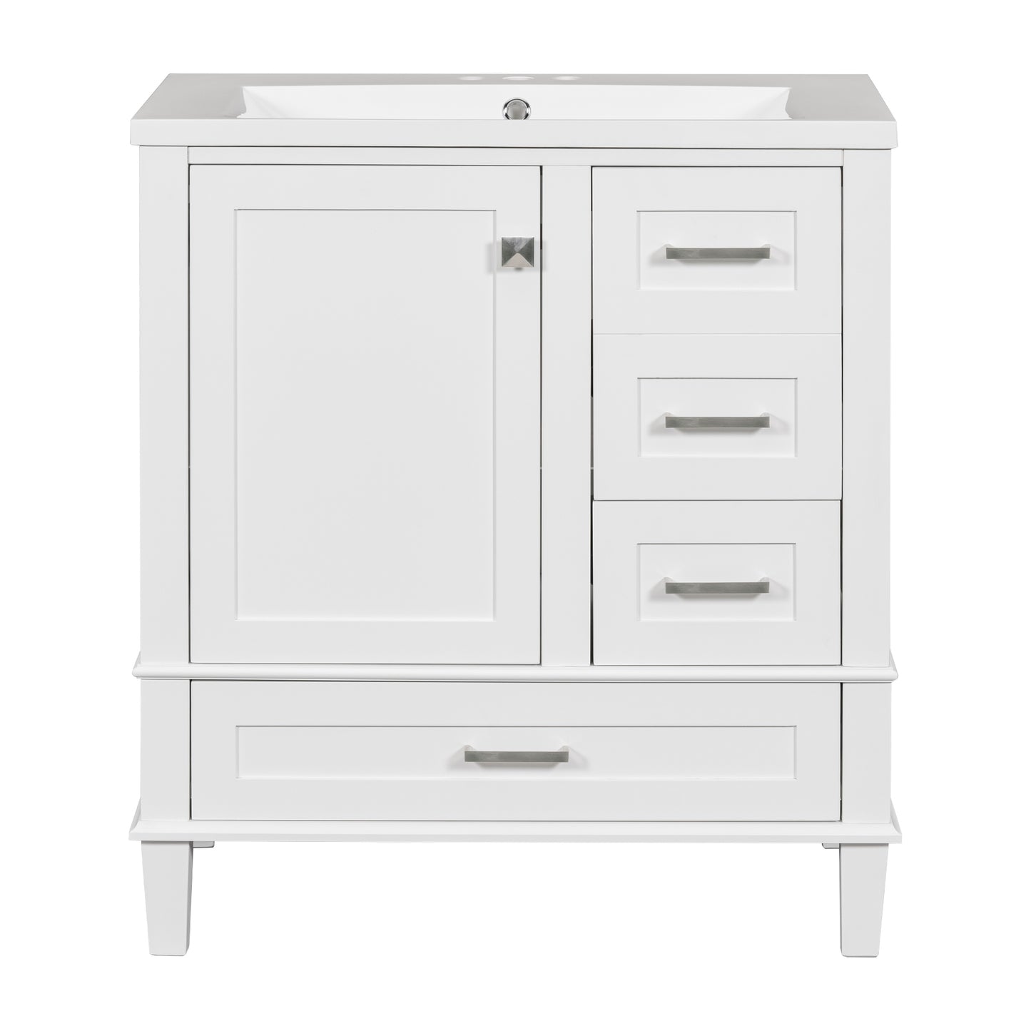 30" Bathroom Vanity , Modern Bathroom Cabinet with Sink Combo Set, Bathroom Storage Cabinet with a Soft Closing Door and 3 Drawers, Solid Wood Frame(White)