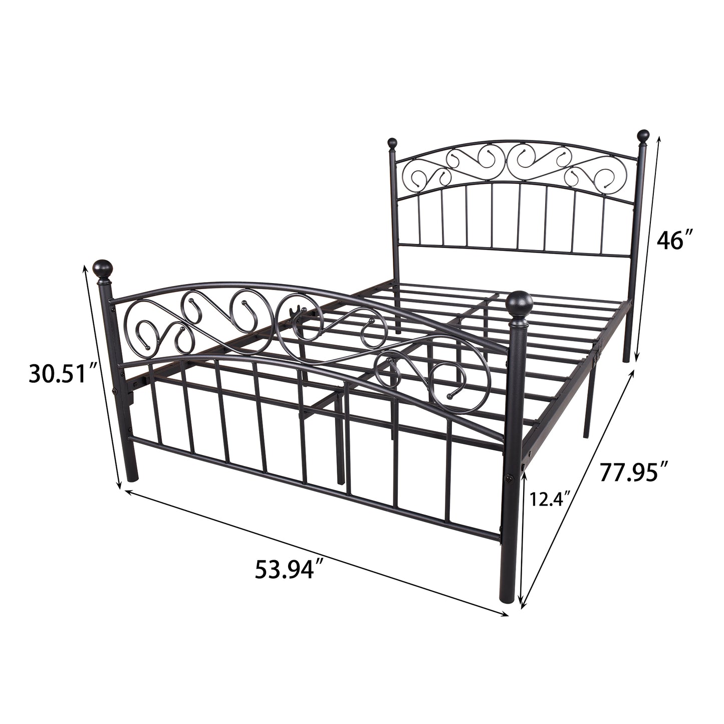 Metal bed frame platform  with headboard and footboard, heavy duty and quick assembly, Full Black