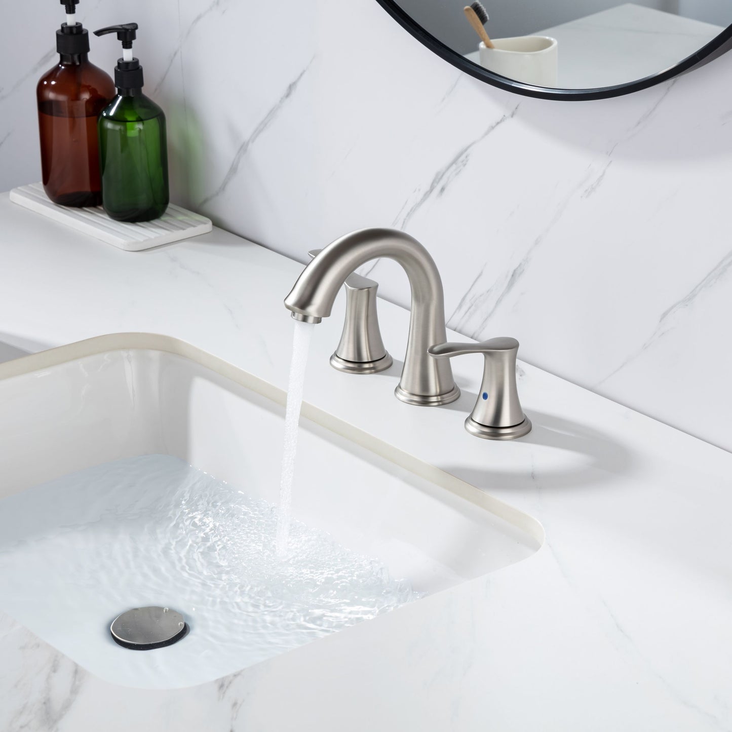 Modern Brushed Nickel Bathroom Faucet Set with Drain Assembly