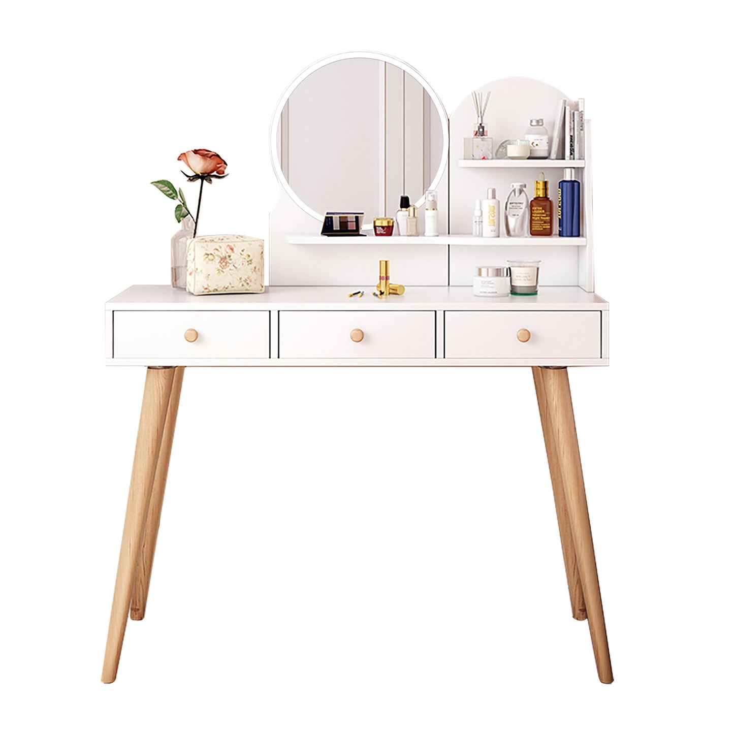 Fashion Vanity Desk with Mirror and Lights for Makeup Vanity Mirror with Lights  with 3 Color Lighting Brightness Adjustable, 3 Drawers, White   Color