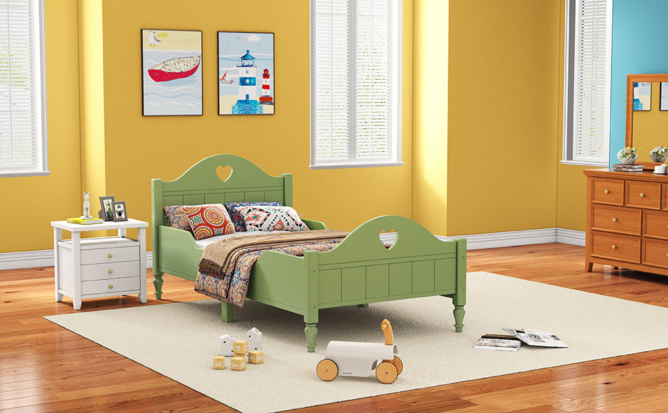 Macaron Twin Size Toddler Bed with Side Safety Rails and Headboard and Footboard,Oliver Green