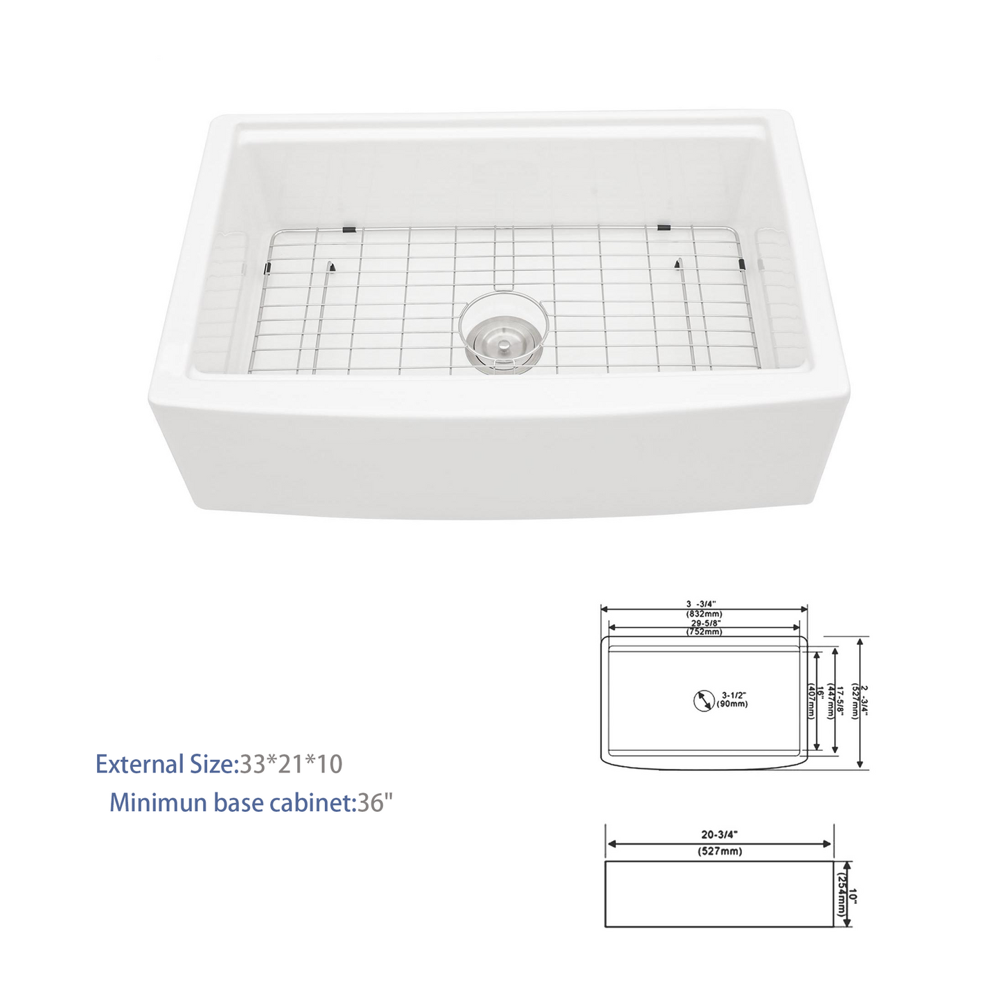 White Ceramic Farmhouse Sink Workstation - 33 inch Single Bowl Kitchen Farm Sink