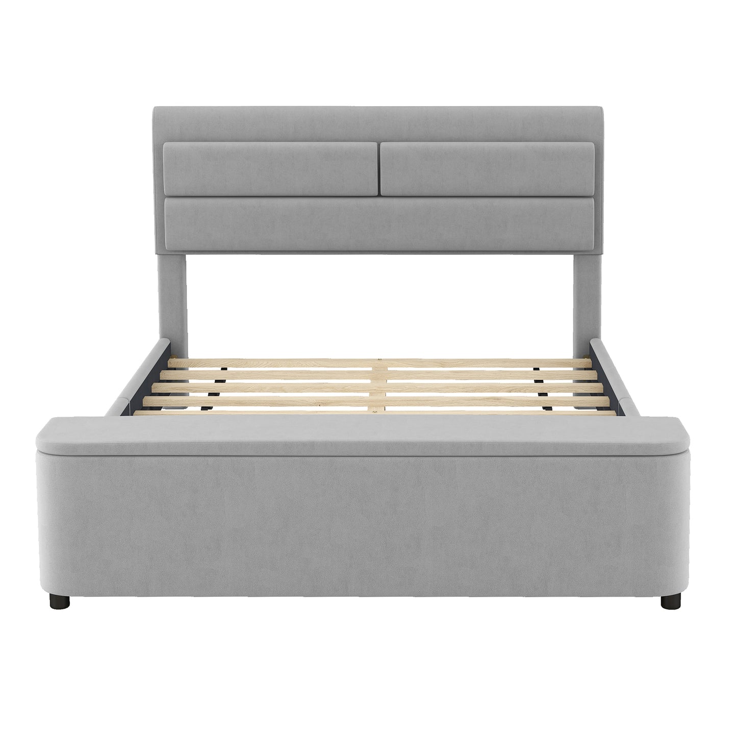 Full Size Upholstery Platform Bed with Storage Headboard and Footboard,Support Legs,Grey