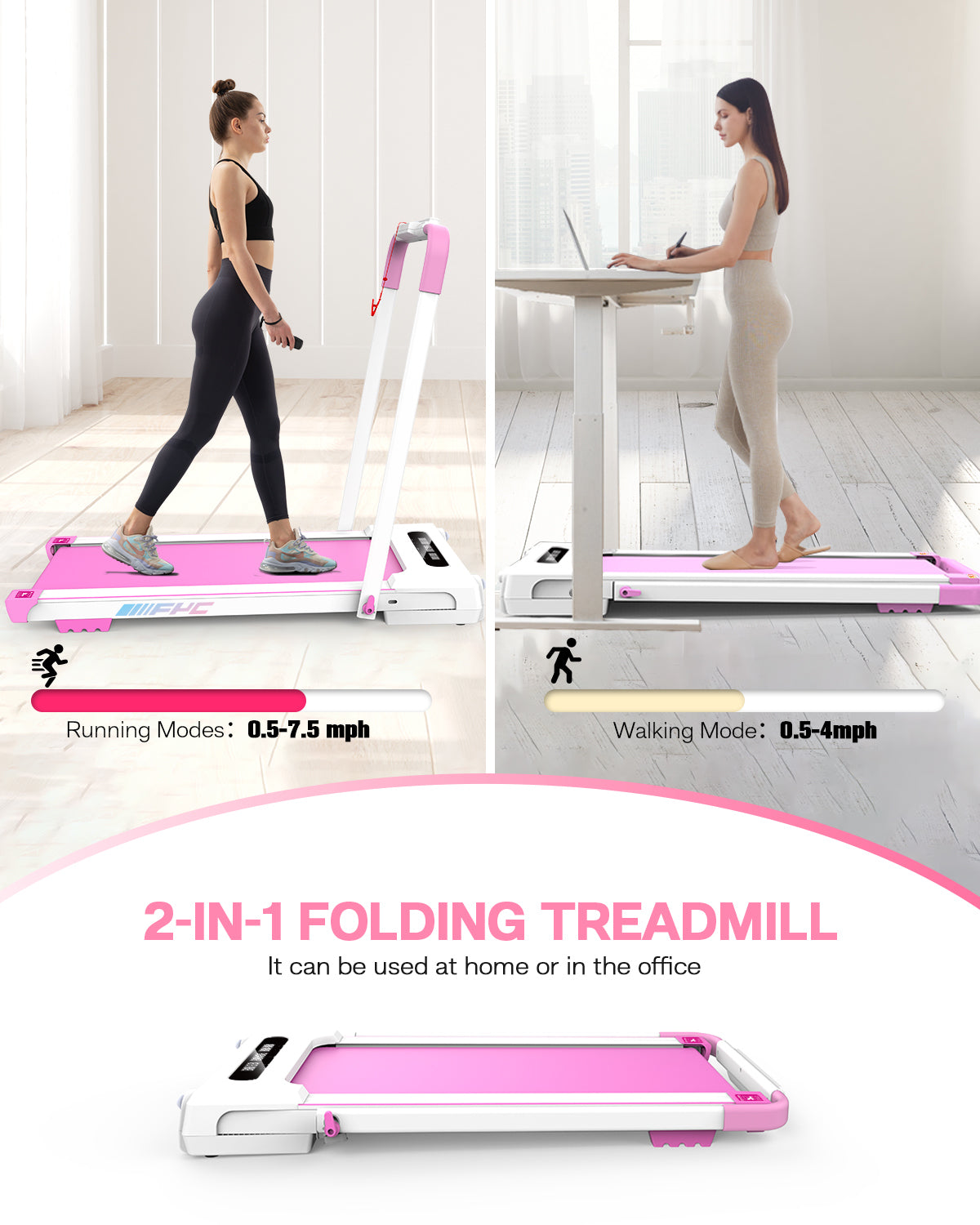 FYC 2 in 1 Under Desk Treadmill - 3.5 HP Folding Treadmill for Home, Installation-Free Foldable Treadmill Compact Electric Running Machine, Remote Control & LED Display Walking Running Jogging