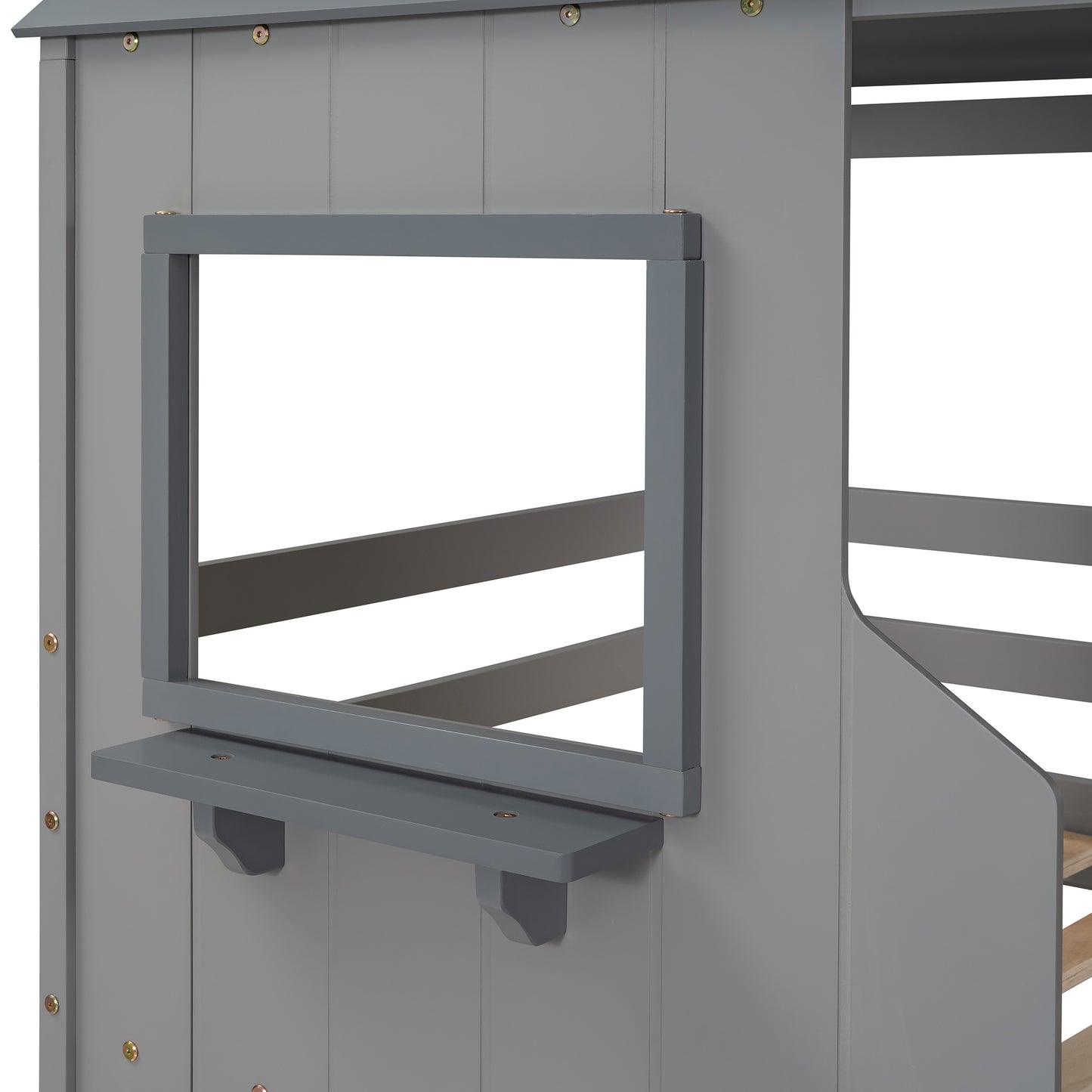 Gray Playhouse Bunk Bed with Twin Over Twin Design