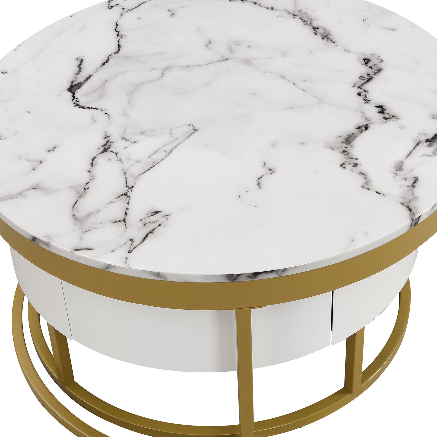 Contemporary White and Gold Nesting Coffee Table with Storage Drawers