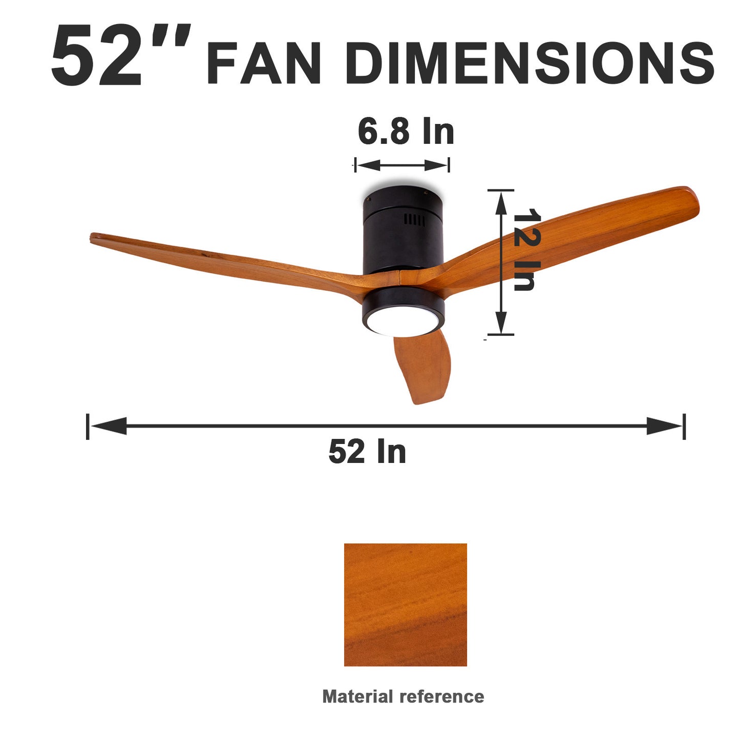 52 Inch Solid Wood Ceiling Fan with Dimmable LED Lights and Remote Control