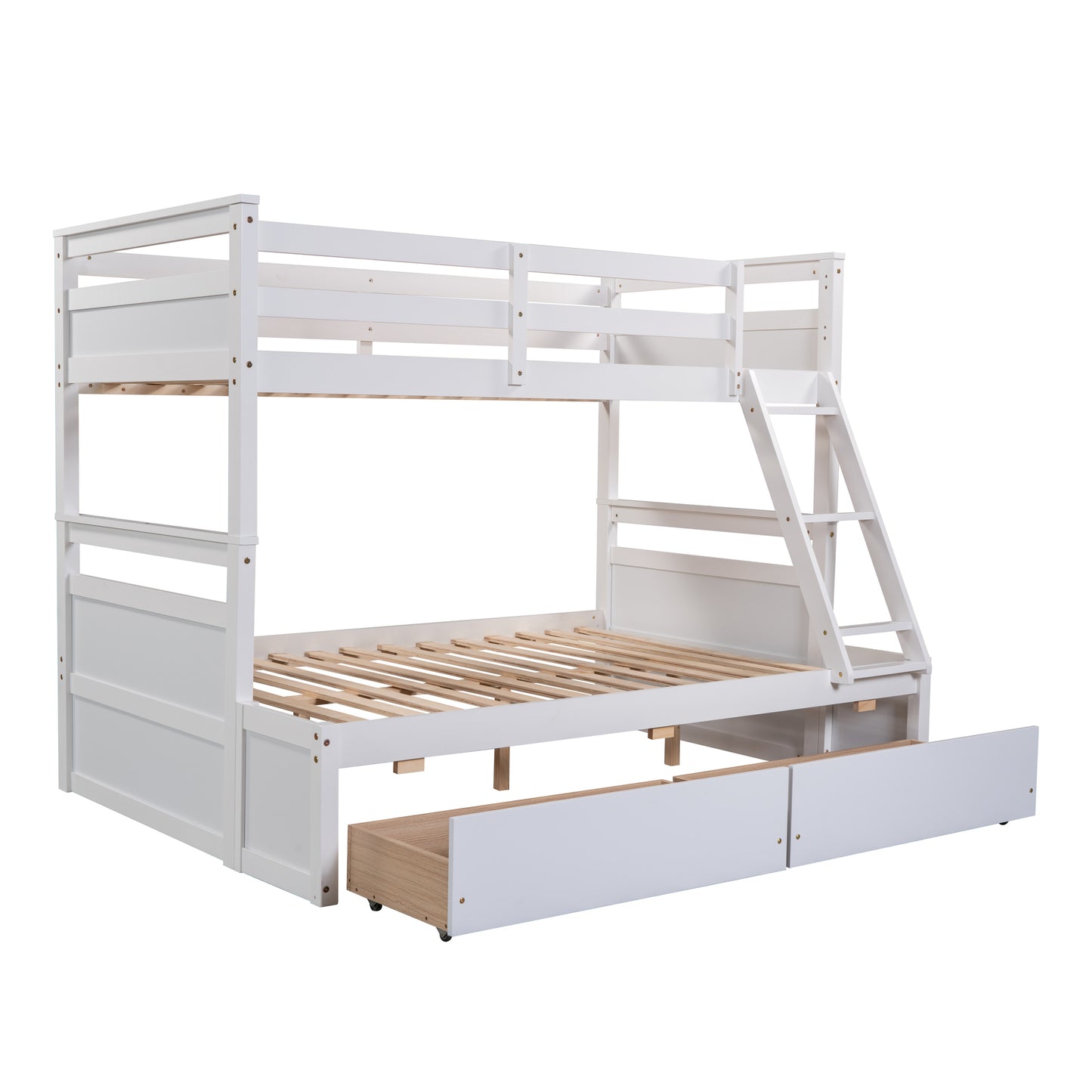 Twin Over Full Bunk Bed with Storage in White - Stylish Space-Saving Solution