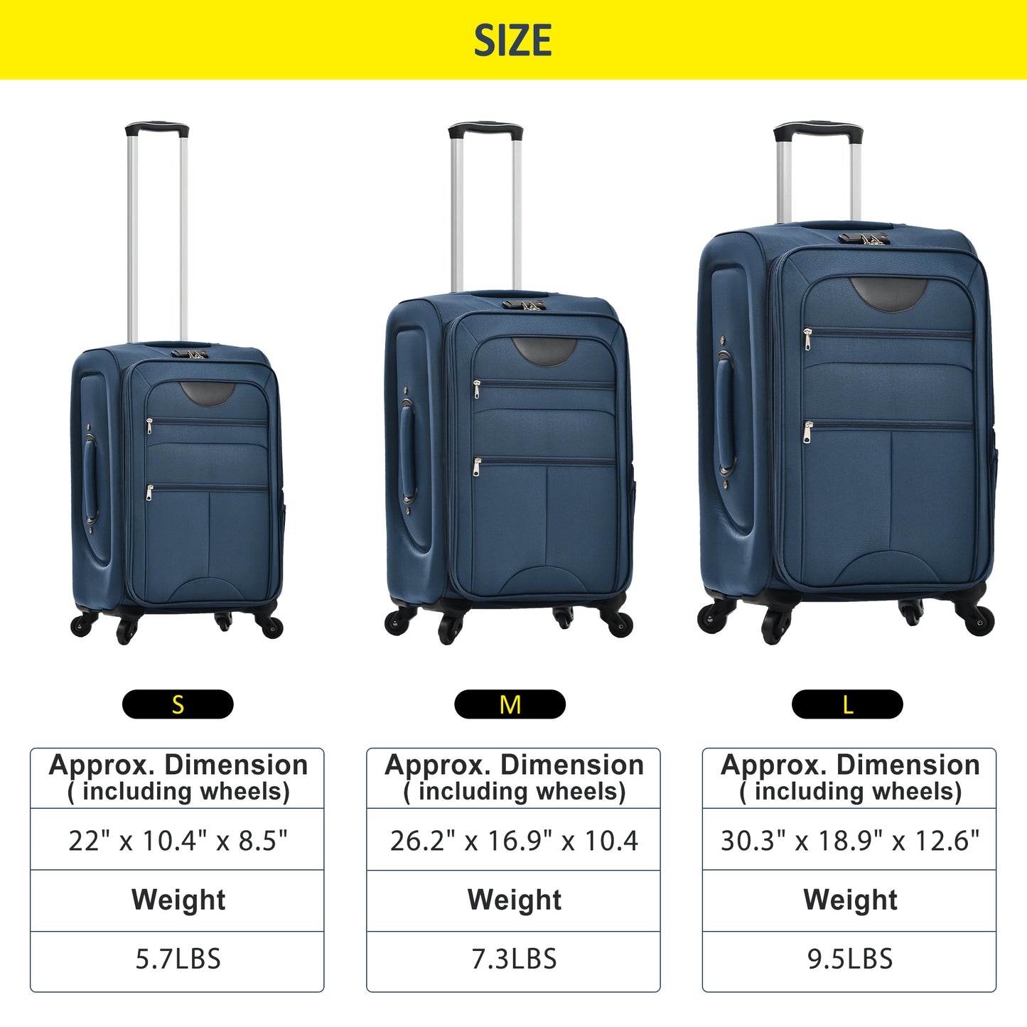 Softside Luggage Expandable 3 Piece Set Suitcase Upright Spinner Softshell Lightweight Luggage Travel Set