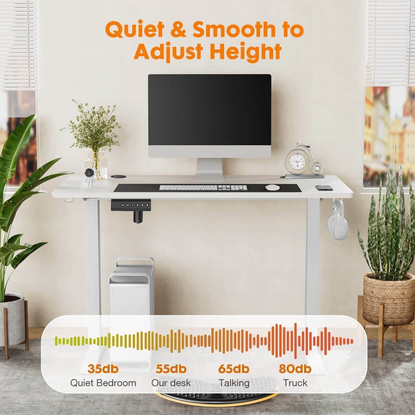 Height Adjustable Electric Standing Desk, White, 55'' x 24''