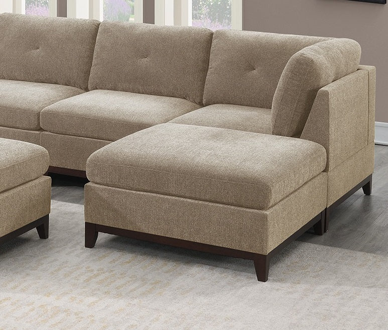 Versatile Camel Chenille Fabric Modular Sectional Set with Tufted Back and Wooden Base