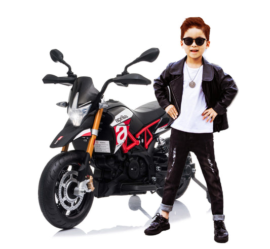 Red, Licensed Aprilia Electric Motorcycle, 12V Kids Motorcycle,  Ride On Toy w/Training Wheels, Spring Suspension, LED Lights, Sounds & Music, MP3, Battery Powered Dirt Bike for Boys & Girls