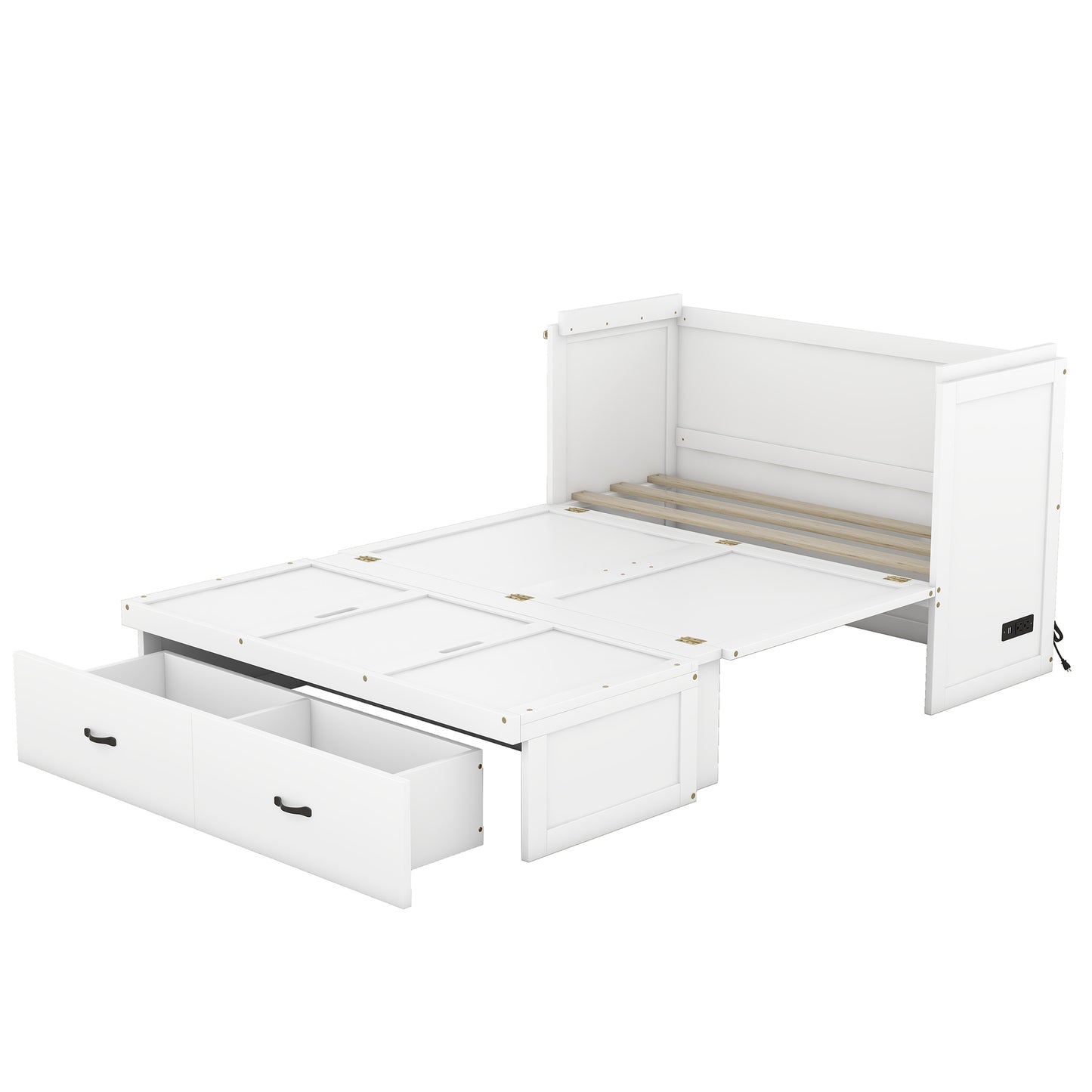 Full Size Murphy Bed with USB Port and a Large Drawer, White