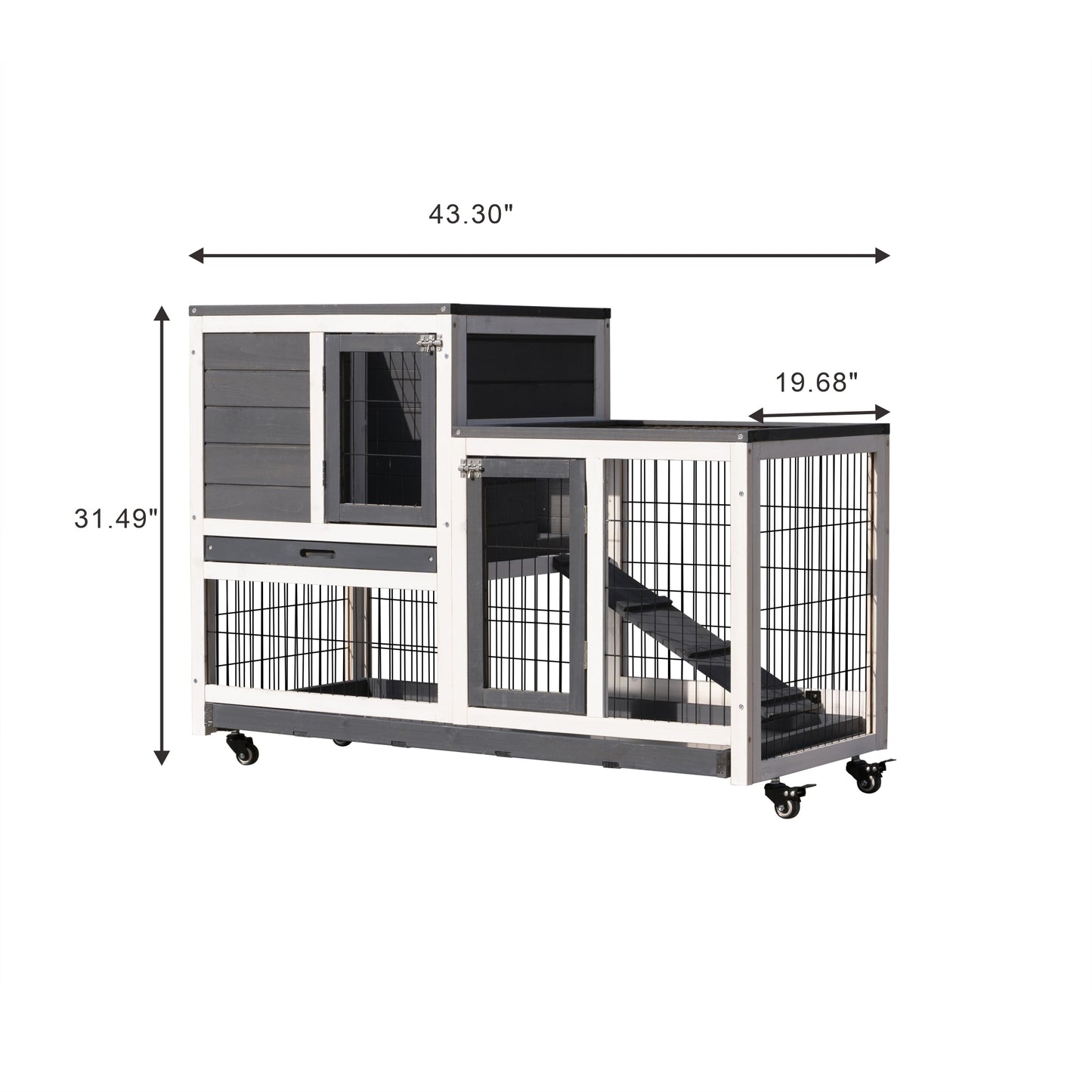 Removable Tray Ramp wooden outdoor rabbit hutch small animal coop with running cage with Enclosed Run with Wheels, Ramp, Removable Tray Ideal