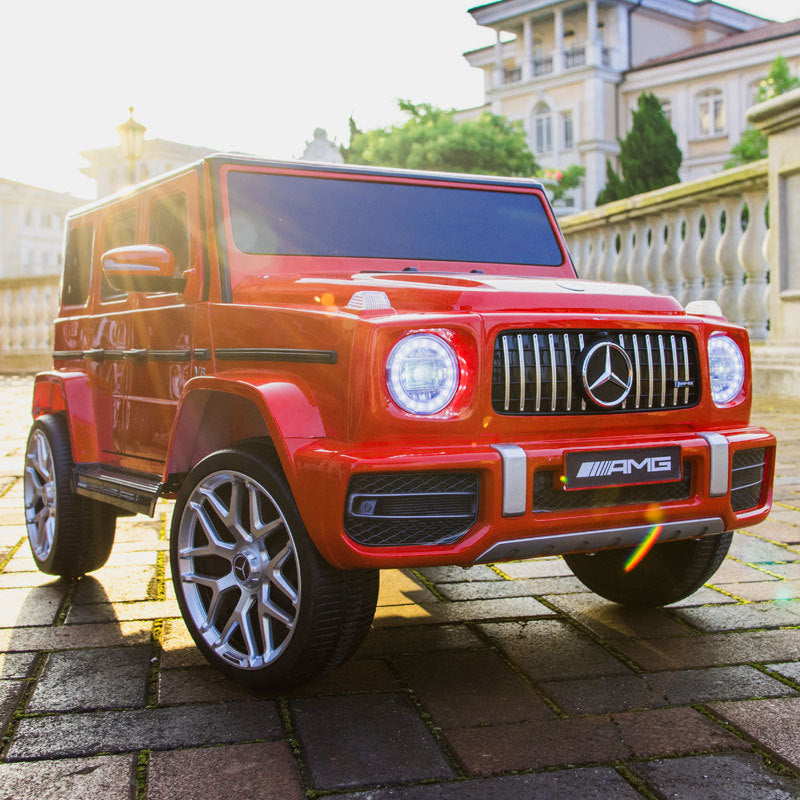 Licensed Mercedes Benz G63 Kids Ride On Car, 12V Electric Vehicle with Remote Control, Double Open Doors, Music, Bluetooth, Wheels Suspension, Battery Powered for Children Boy Girl (Red)