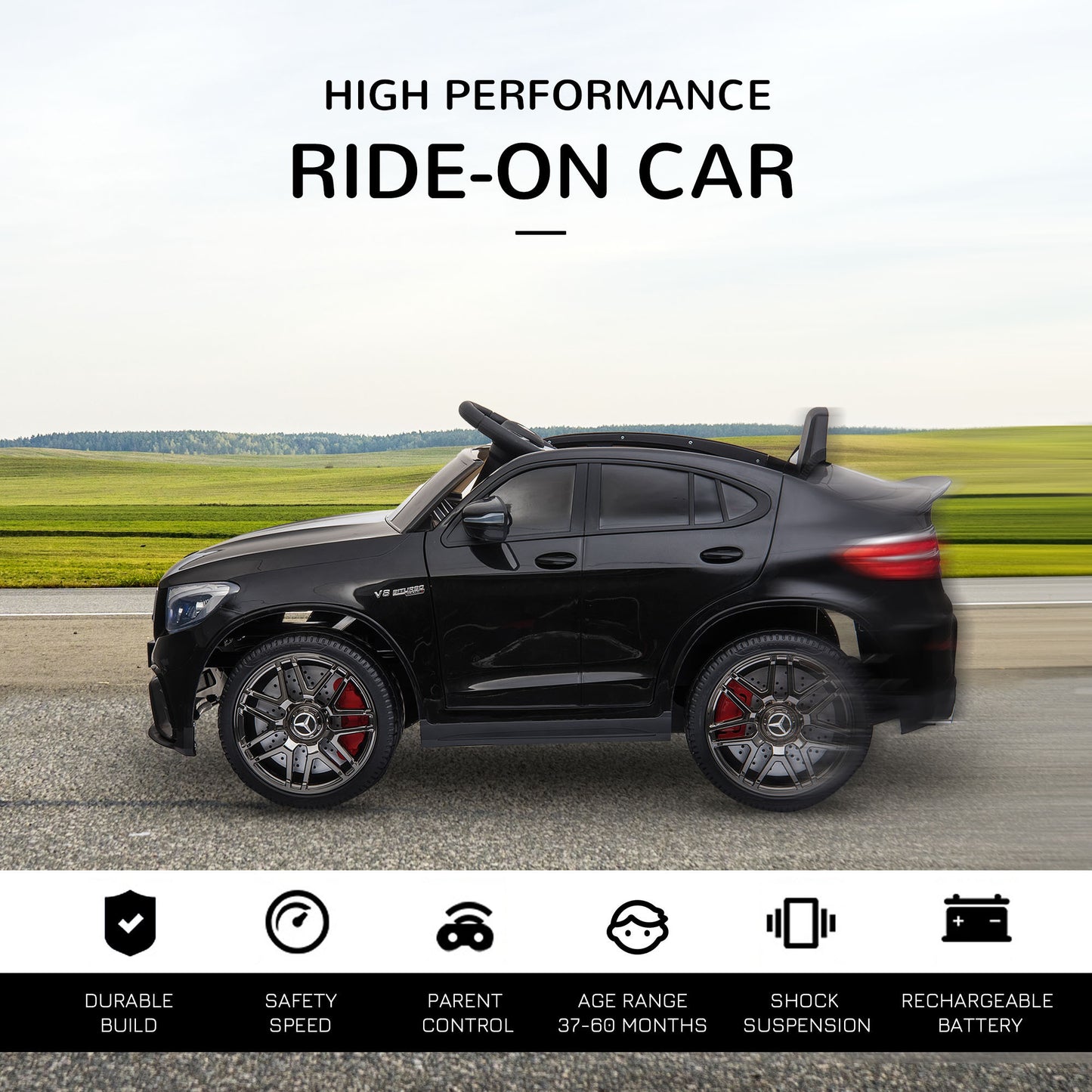 Aosom 12V Toddler Ride On Car with Remote Control, Mercedes Benz AMG GLC63S Coupe, Electric Car with 2 Speed, MP3 Player, Light, Horn, Songs, Suspension, Black