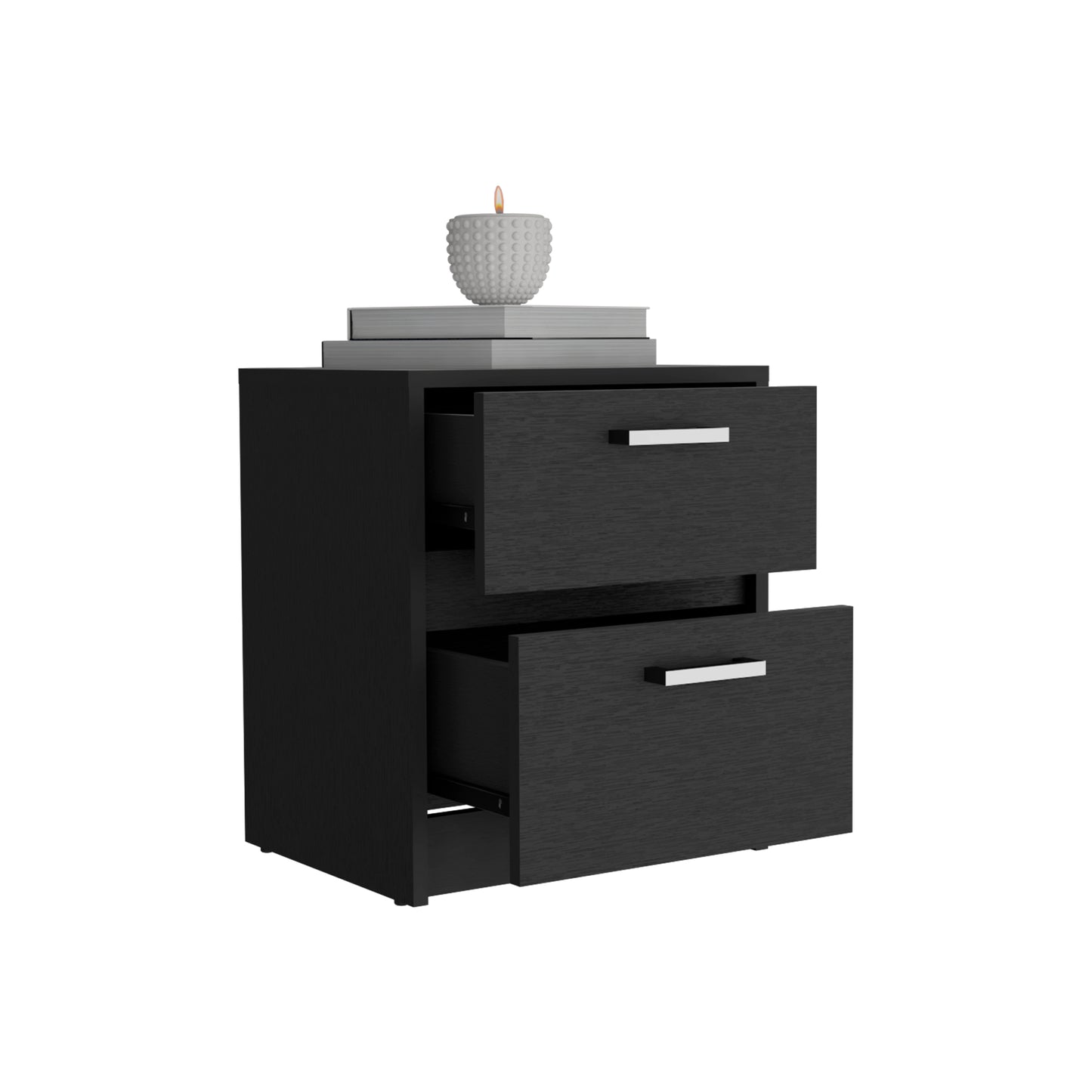 Trivor 2 Drawers Nightstand, Metal Handles -Black