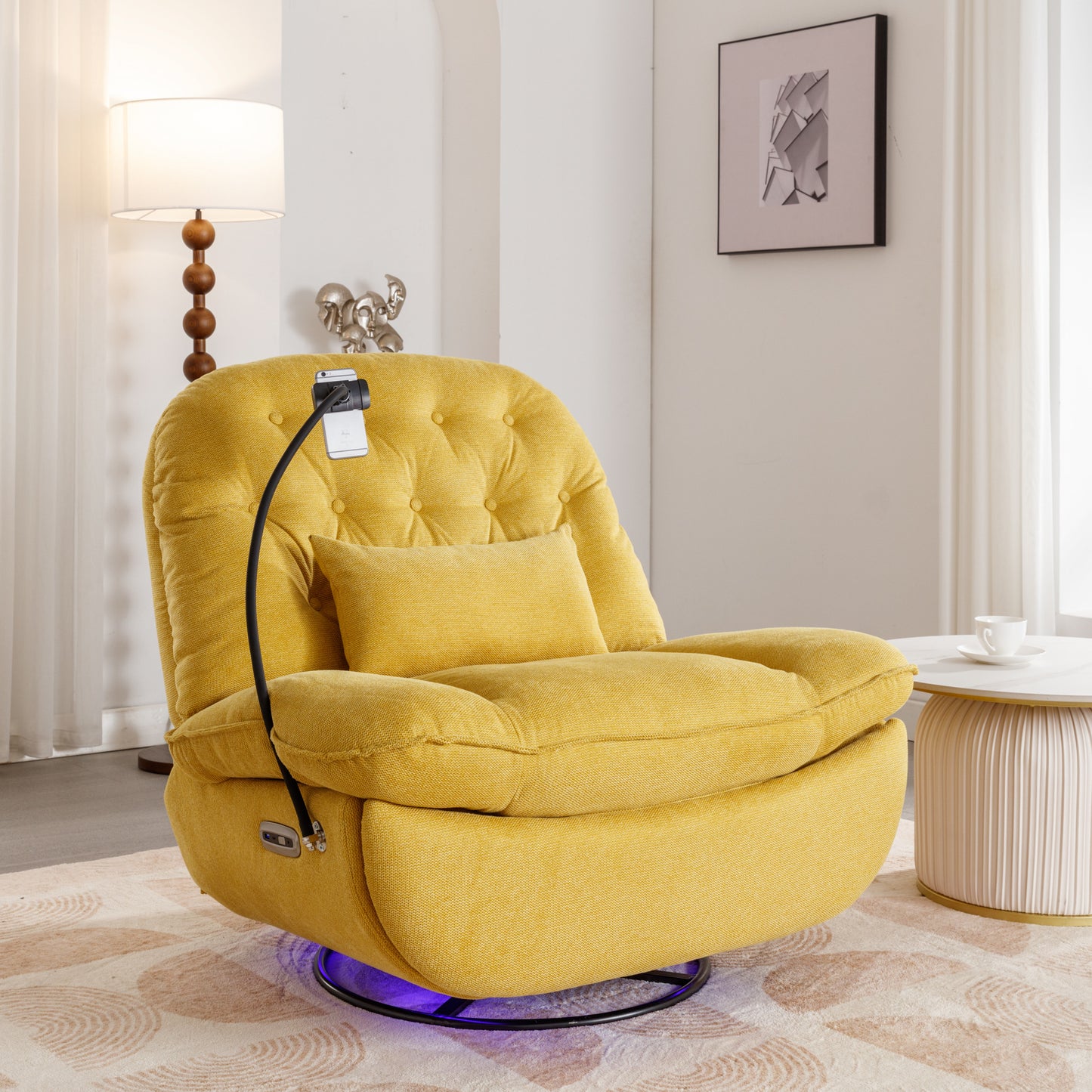 Yellow Power Recliner with Voice Control and Bluetooth Music Player