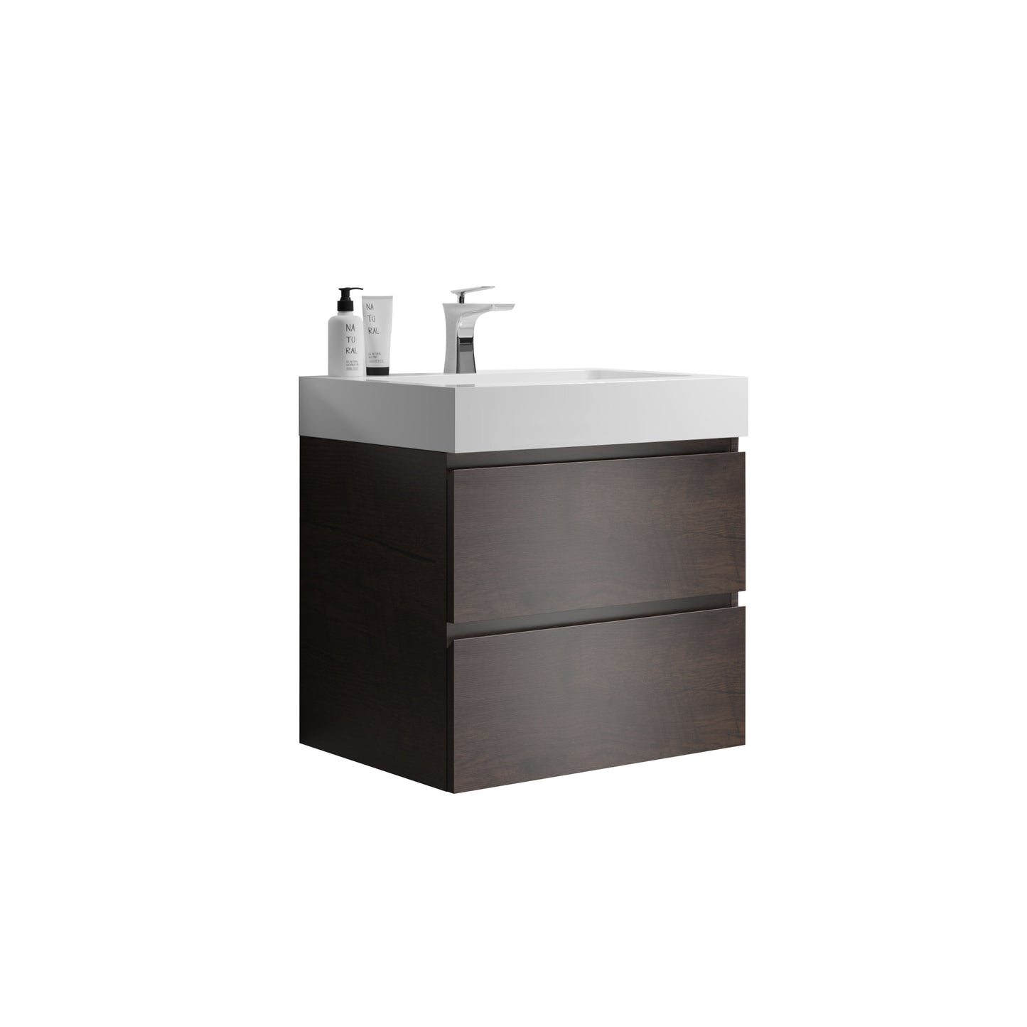 Alice 24" Walnut Bathroom Vanity with Sink, Large Storage Wall Mounted Floating Bathroom Vanity for Modern Bathroom, One-Piece White Sink Basin without Drain and Faucet