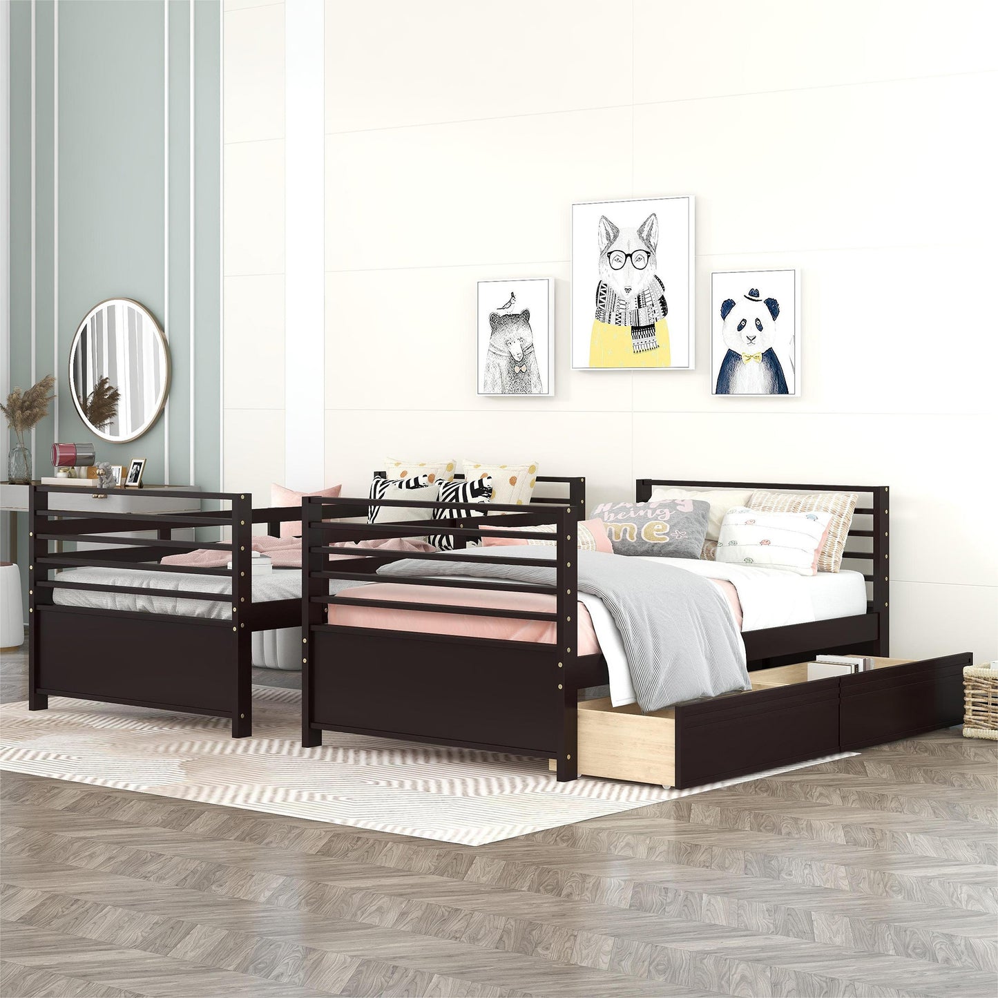 Espresso Twin Bunk Bed with Storage Drawers for Space Optimization