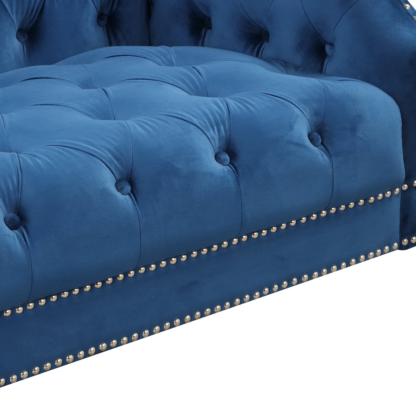 78-Inch Blue Plush Upholstered Modern Sofa with Metal Legs