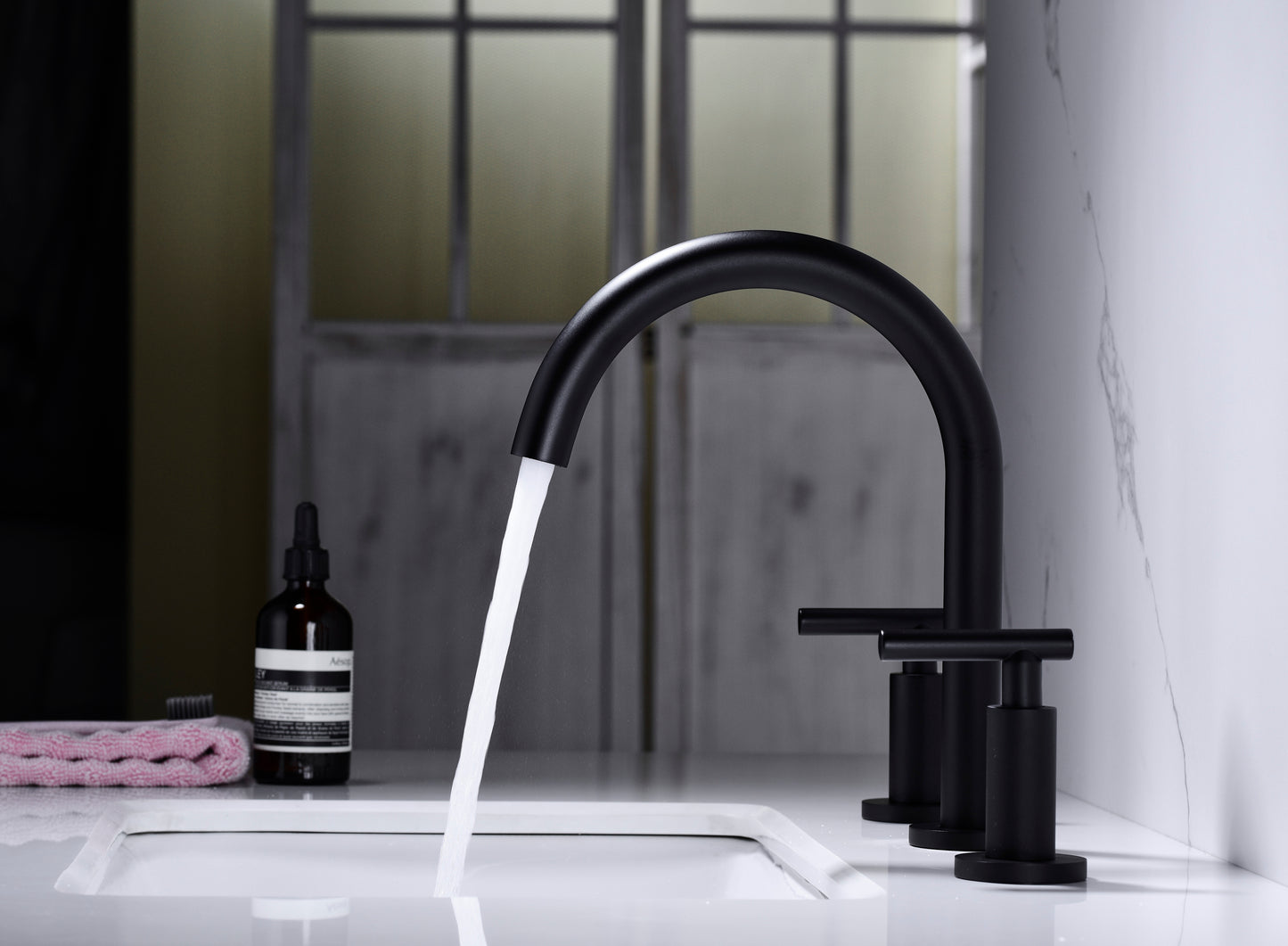 Elegantly Crafted Matte Black Bathroom Sink Faucet with Rotatable Spout