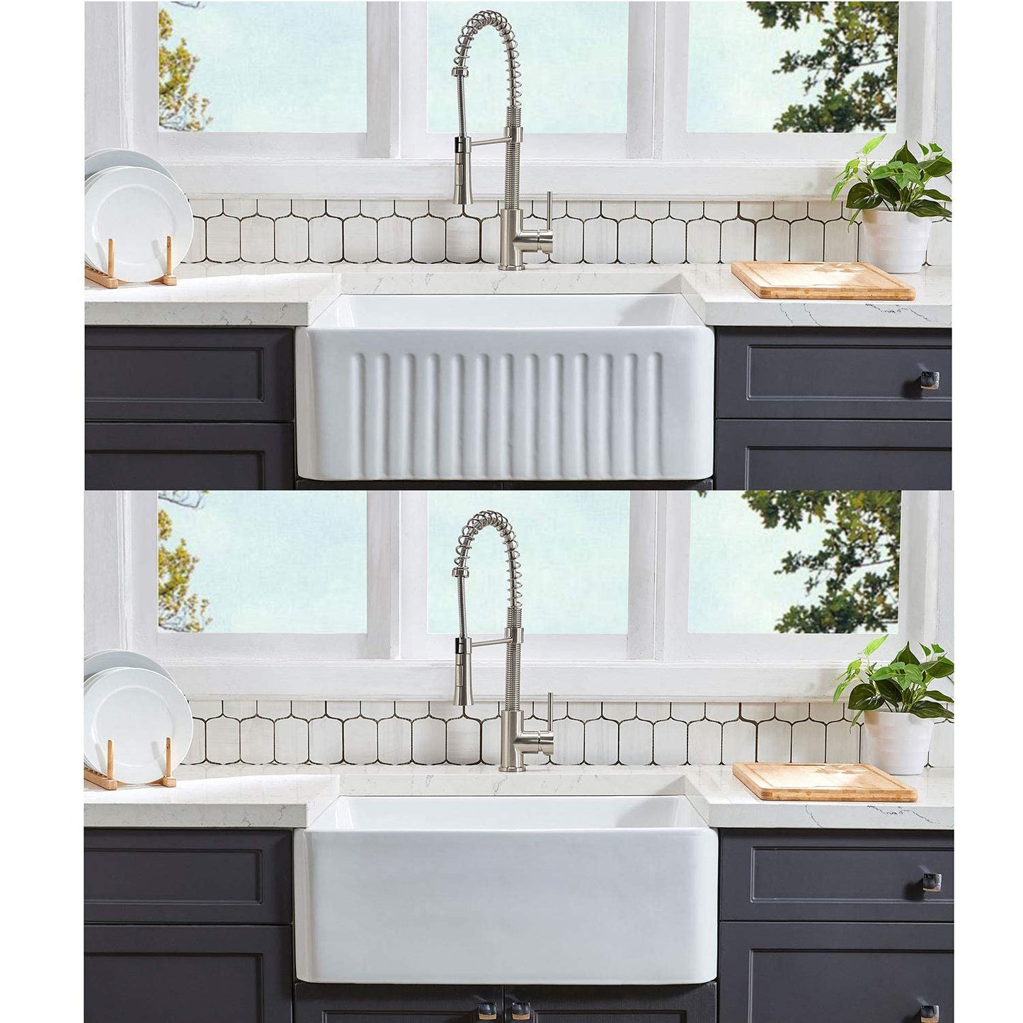 Elegant Fireclay Farmhouse Kitchen Sink with Reversible Design