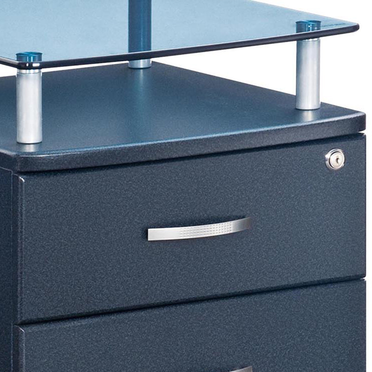 Rolling File Cabinet with Glass Top and Locking Drawers, Graphite Gray