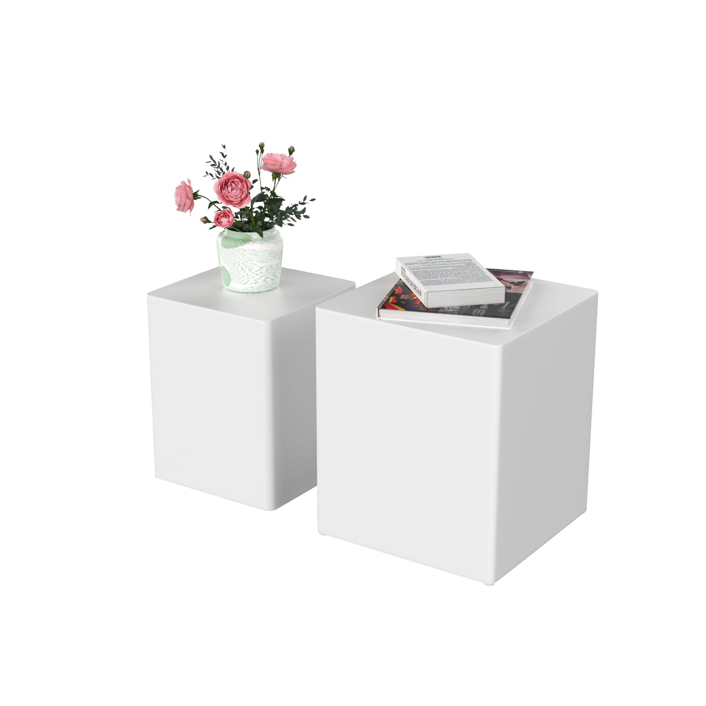 Modern White MDF Nesting Tables Set of 2 for Living Room, Office, and Bedroom