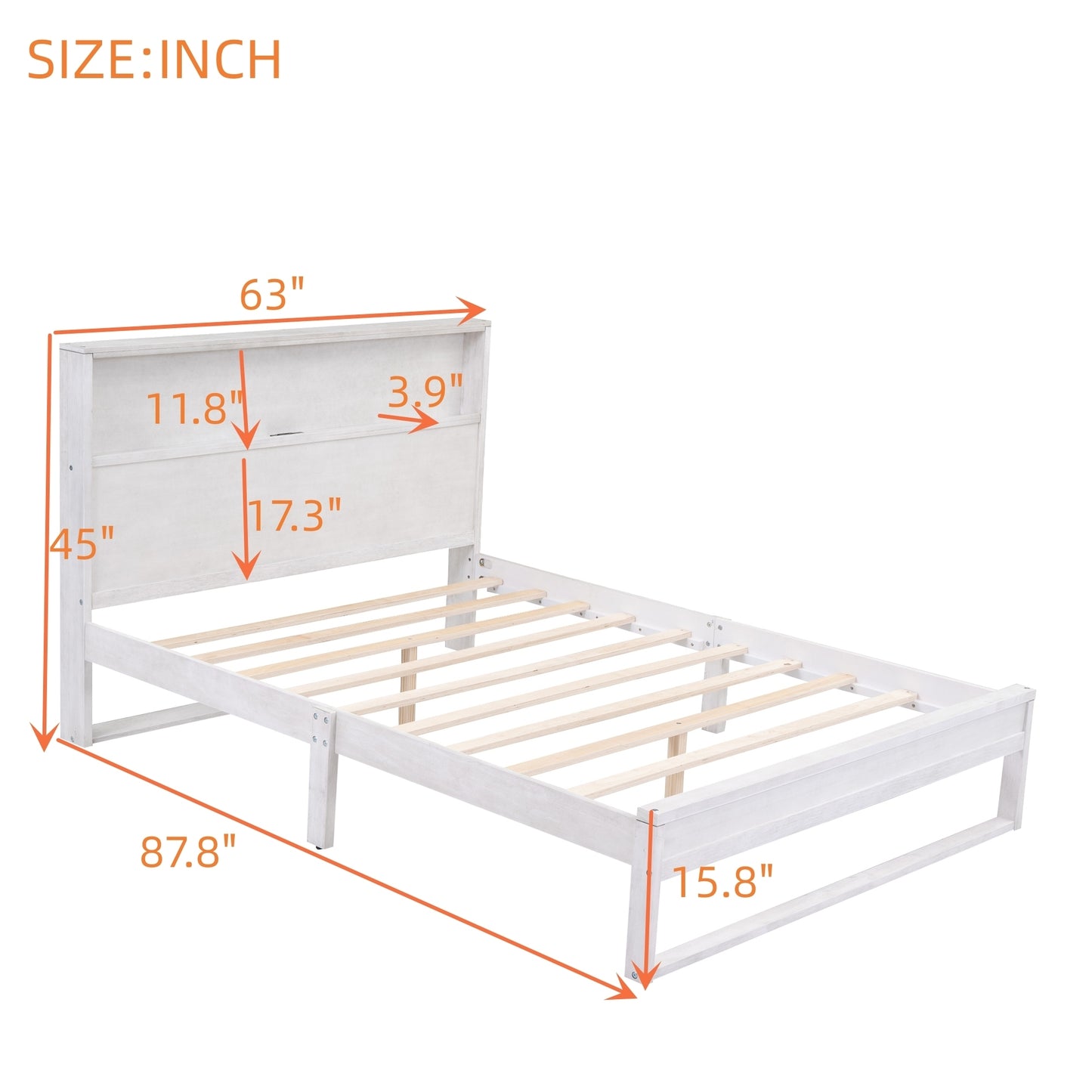 Platform Bed with Storage Headboard,Sockets and USB Ports,Queen Size Platform Bed,Antique White