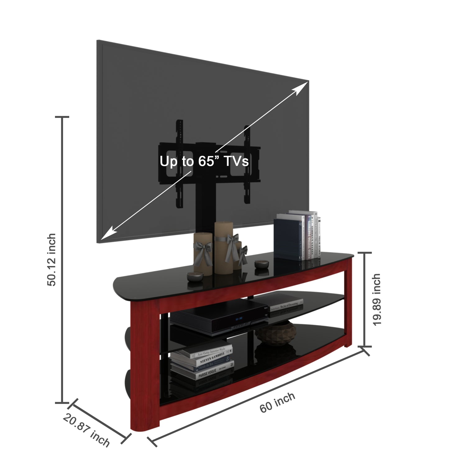 Stylish Walnut TV Stand with 2 Tier Storage and 65 TV Capacity