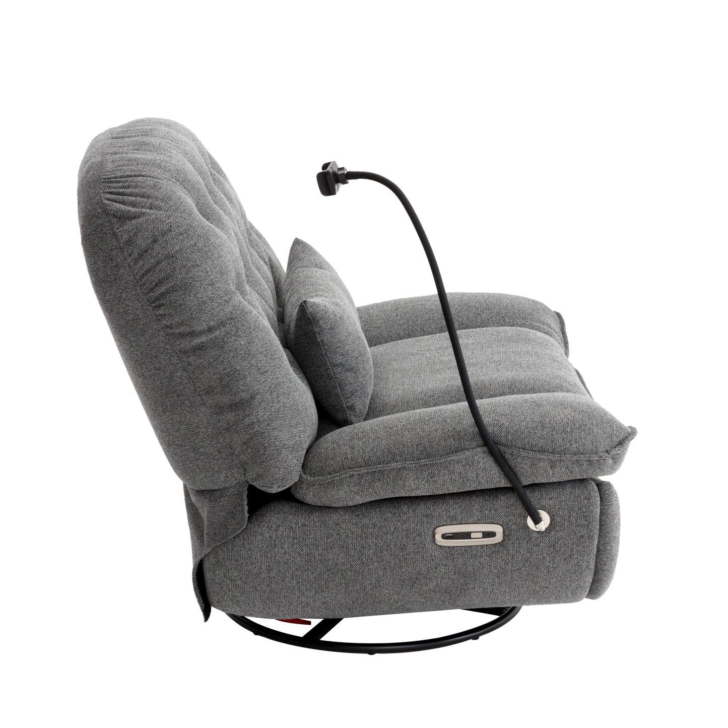 Smart Grey Recliner with Swivel, Voice Control, and Bluetooth Music Player