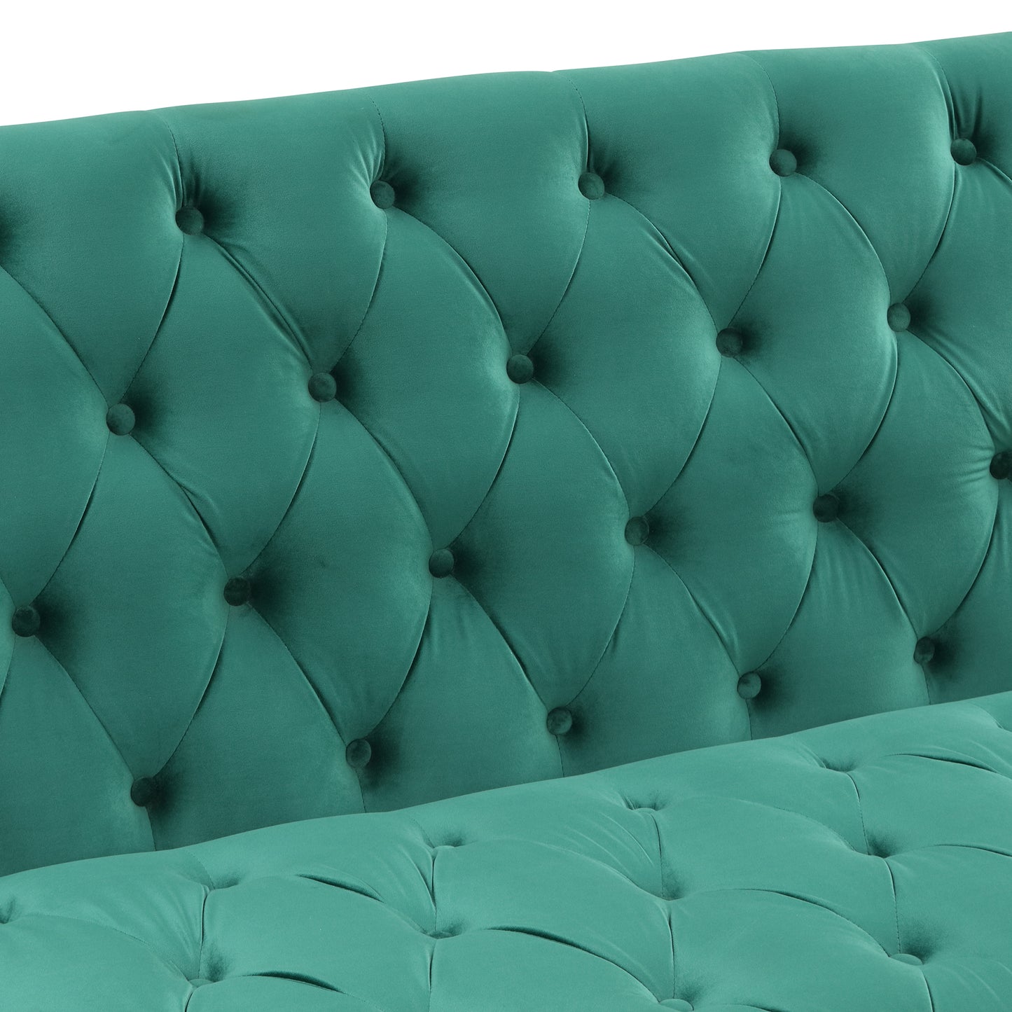 55.5 Green Plush Upholstered Modern Sofa with Metal Legs