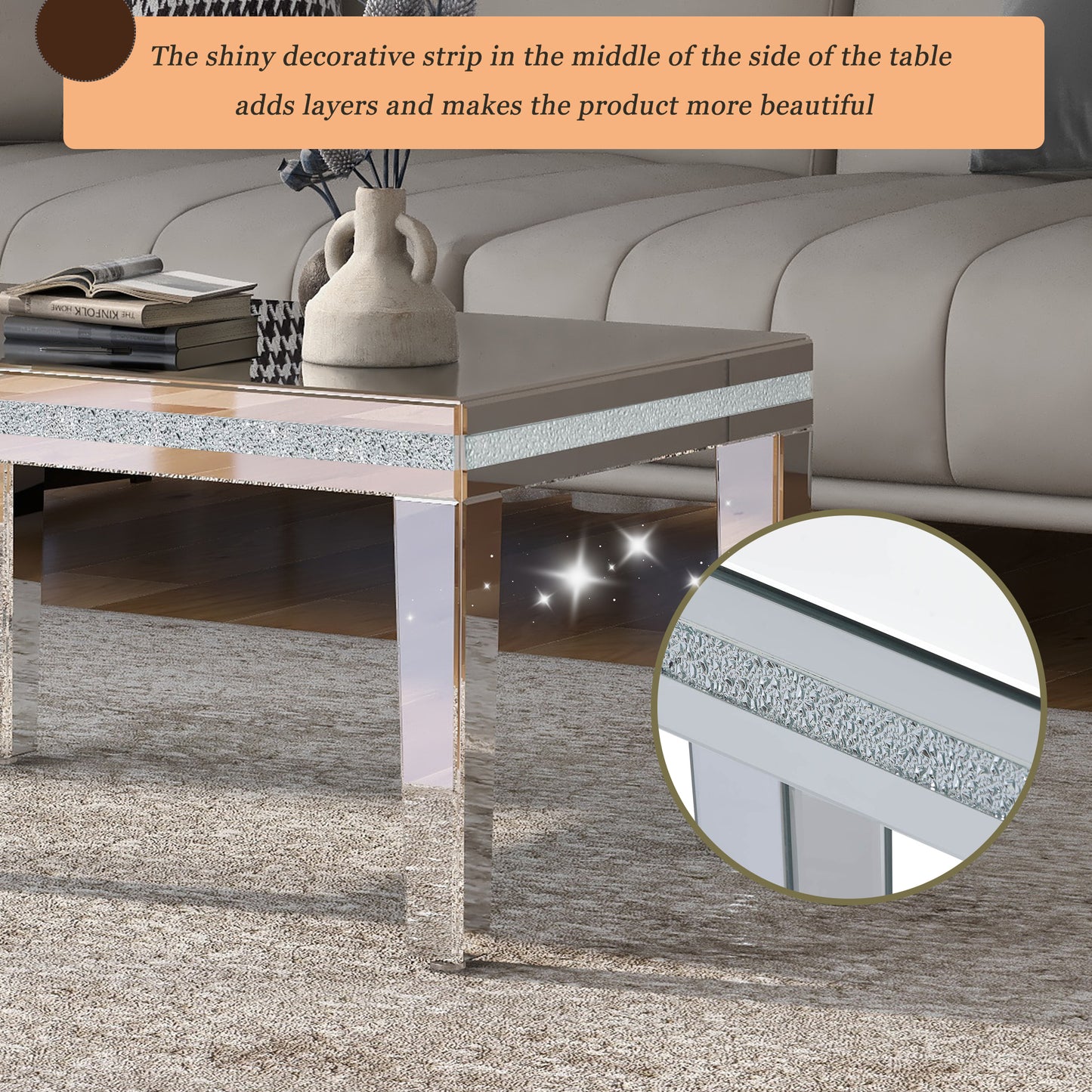 Elegant Crystal-Design Adjustable Glass Coffee Table