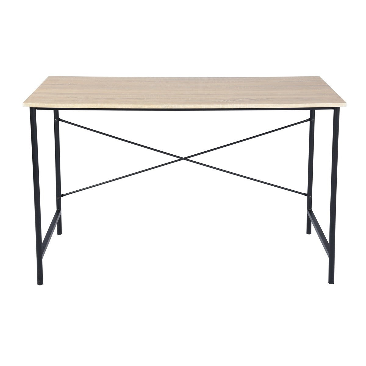 Contemporary Oak Writing Desk with Black Metal Frame and Rustic Industrial Style