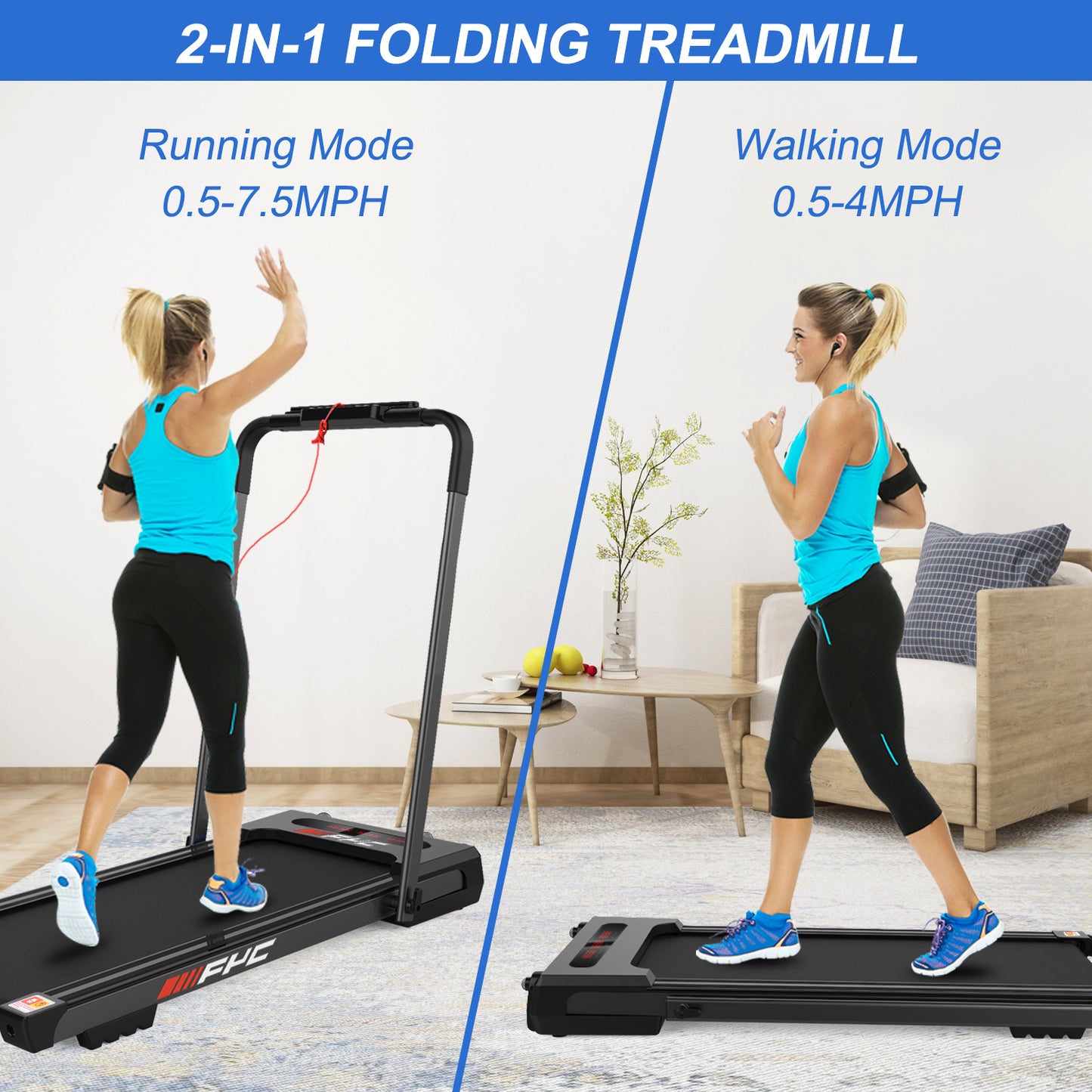 FYC Under Desk Treadmill - 2 in 1 Folding Treadmill for Home 3.5 HP, Installation-Free Foldable Treadmill Compact Electric Running Machine, Remote Control & LED Display Walking Running Jogging for Hom